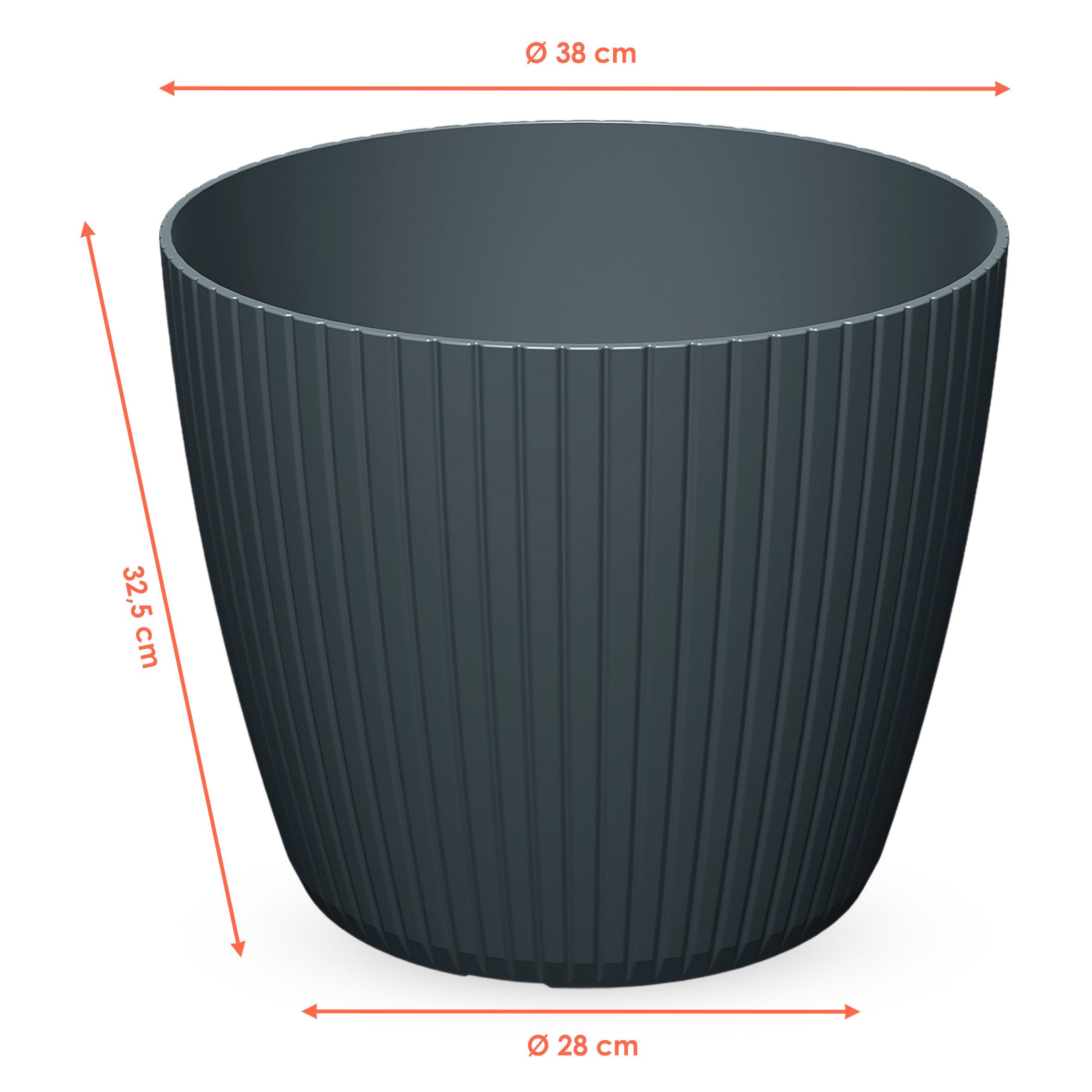 Spetebo Pflanzkübel Blumenkübel im Rillen Design rund anthrazit - 38 x 32 cm (Anzahl, 1 St., Stück), robustes und langlebiges Material