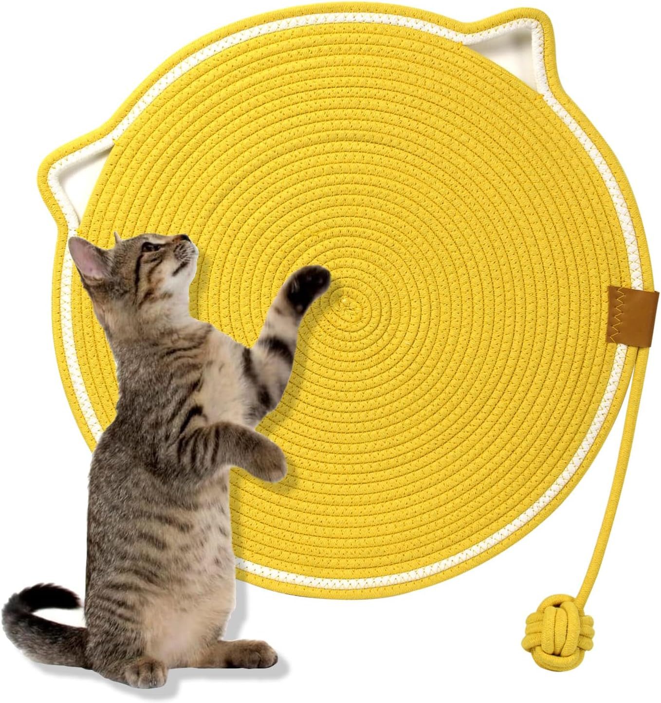 Kratzmatte mit Baumwollkugel Spielzeug & Katzenohr-Design, Robuste kratzwand