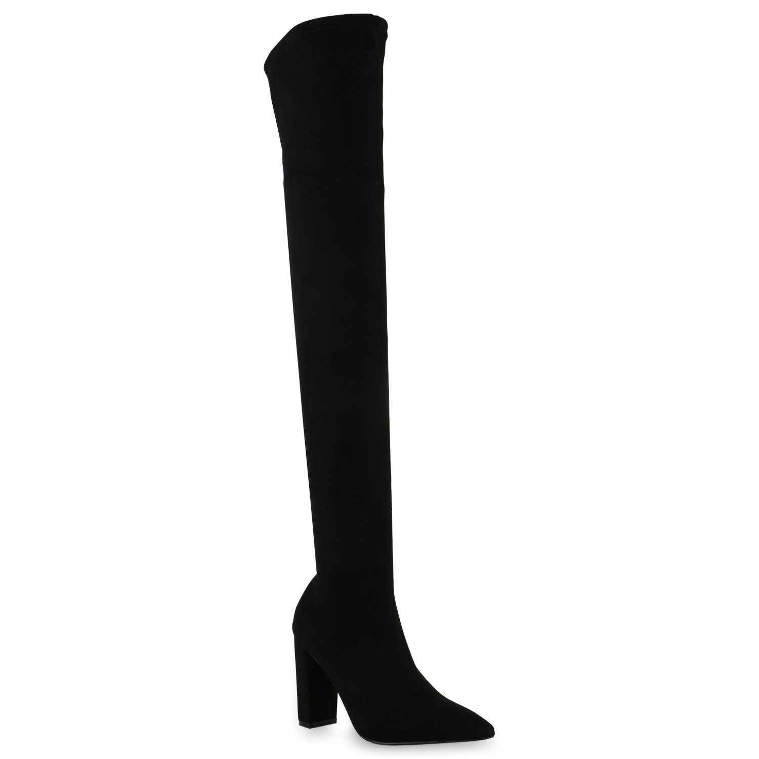 VAN HILL 839713 Overkneestiefel Damen Stiefel Overknees Blockabsatz Spitze Basic