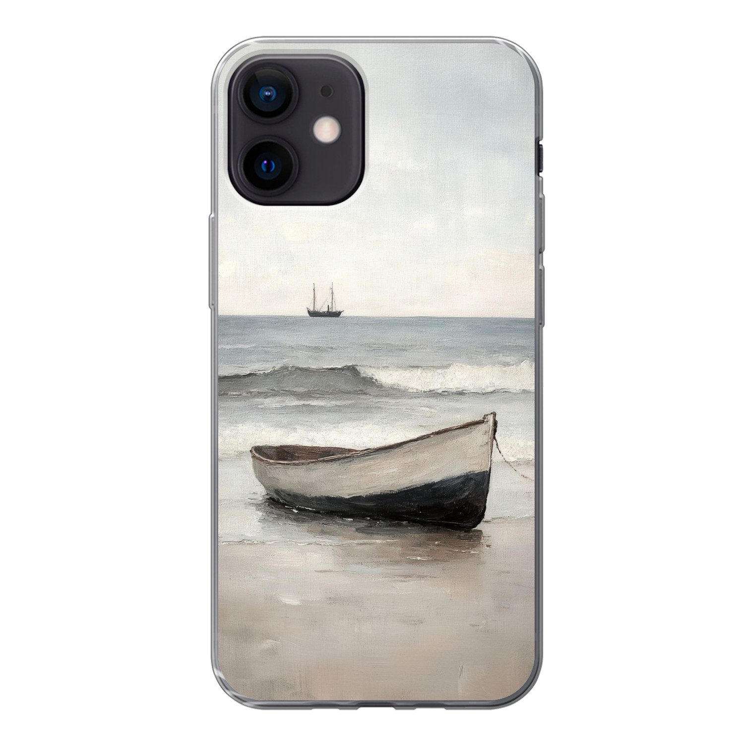 MuchoWow Handyhülle für Apple iPhone 12 Ruderboot - Meer - Horizont, Smartphone-Bumper, Print, Handy Schutzhülle Dünn