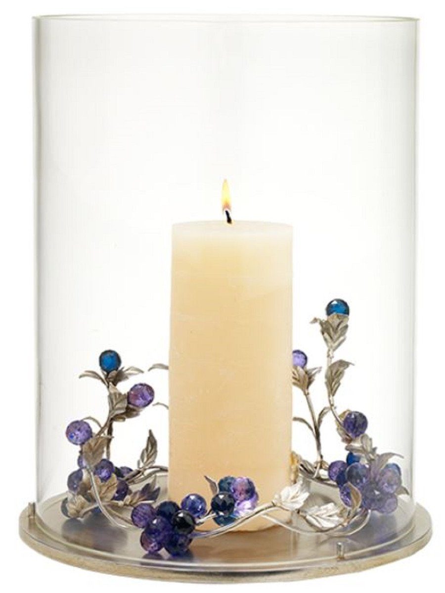 Casa Padrino Kerzenleuchter Luxus Kerzenleuchter mit Swarovski Kristallglas Silber / Mehrfarbig Ø 34 x H. 42 cm - Luxus Wohnzimmer Deko Accessoires