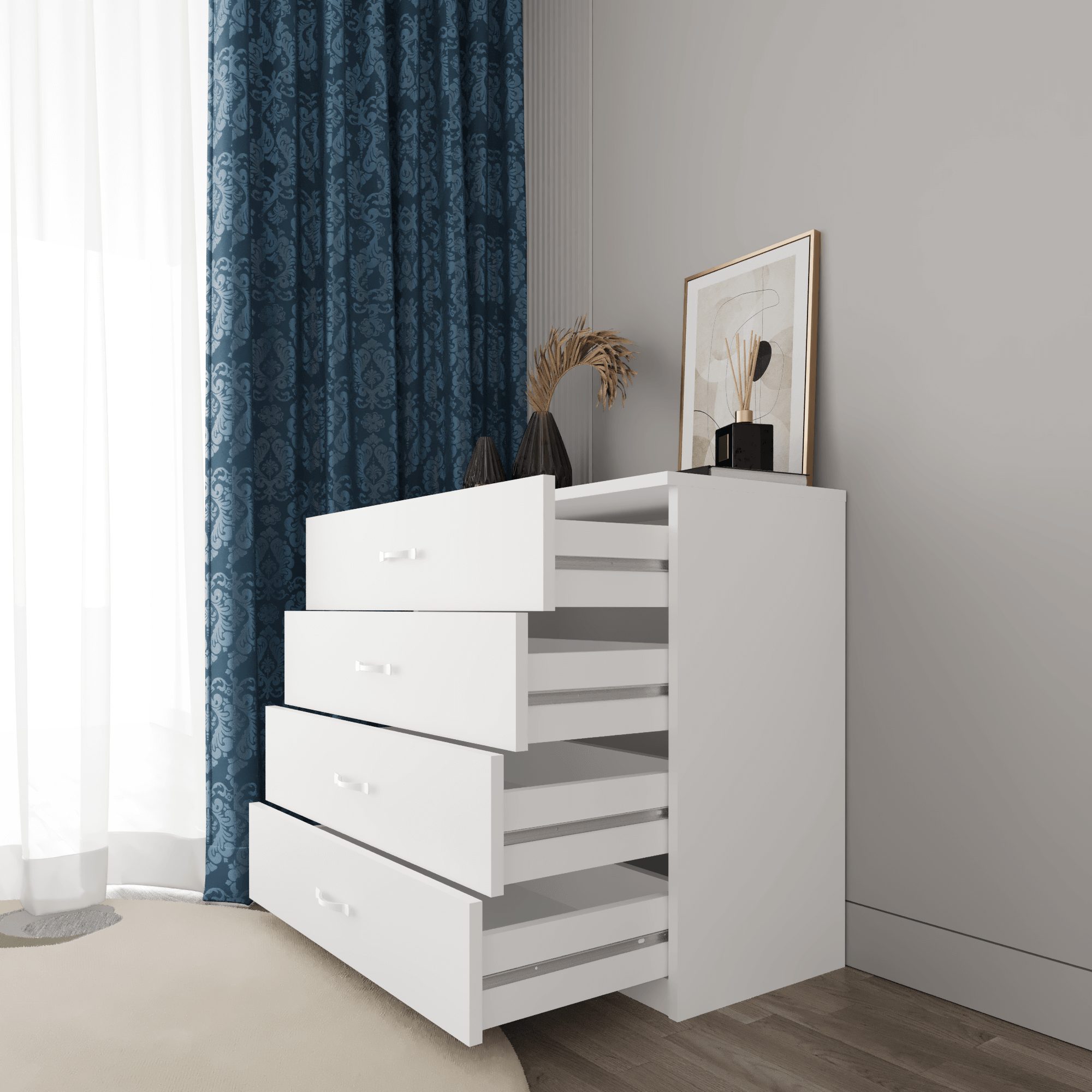 BDR Smart Home Art Kommode Agora Kommode mit 4 Schubladen Weiß Stilvoll & Funktional