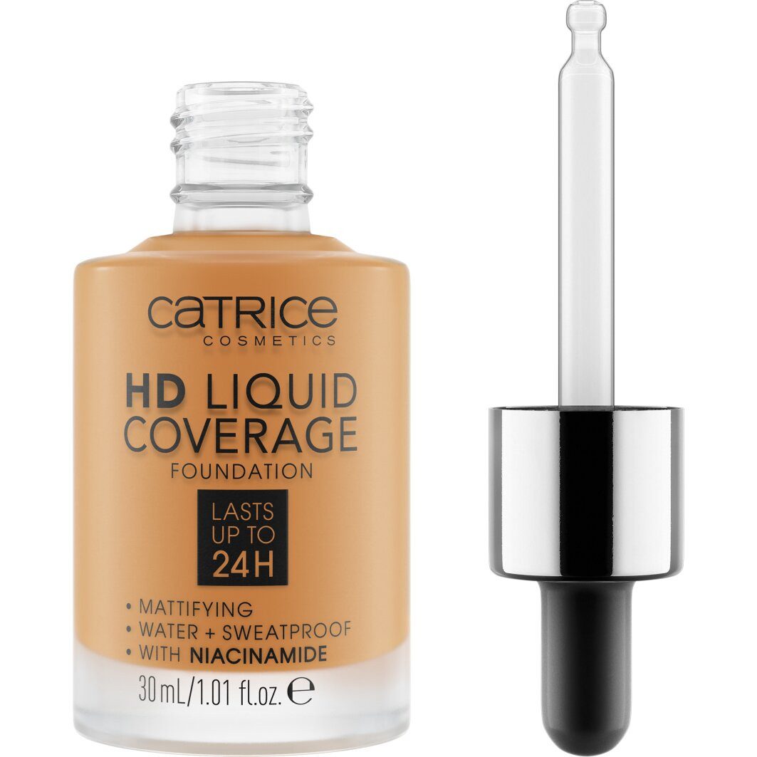 Catrice Foundation HD Liquid Coverage Foundation, Flüssig, mattierend, softe Textur, hohe Deckkraft, wasserfest.