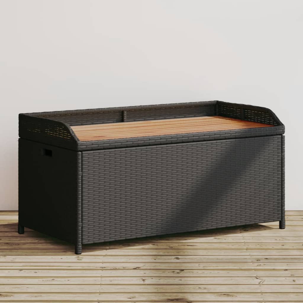 furnicato Truhenbank Bank mit Stauraum Schwarz 100x50x52 cm Poly Rattan Akazienholz (1-St)