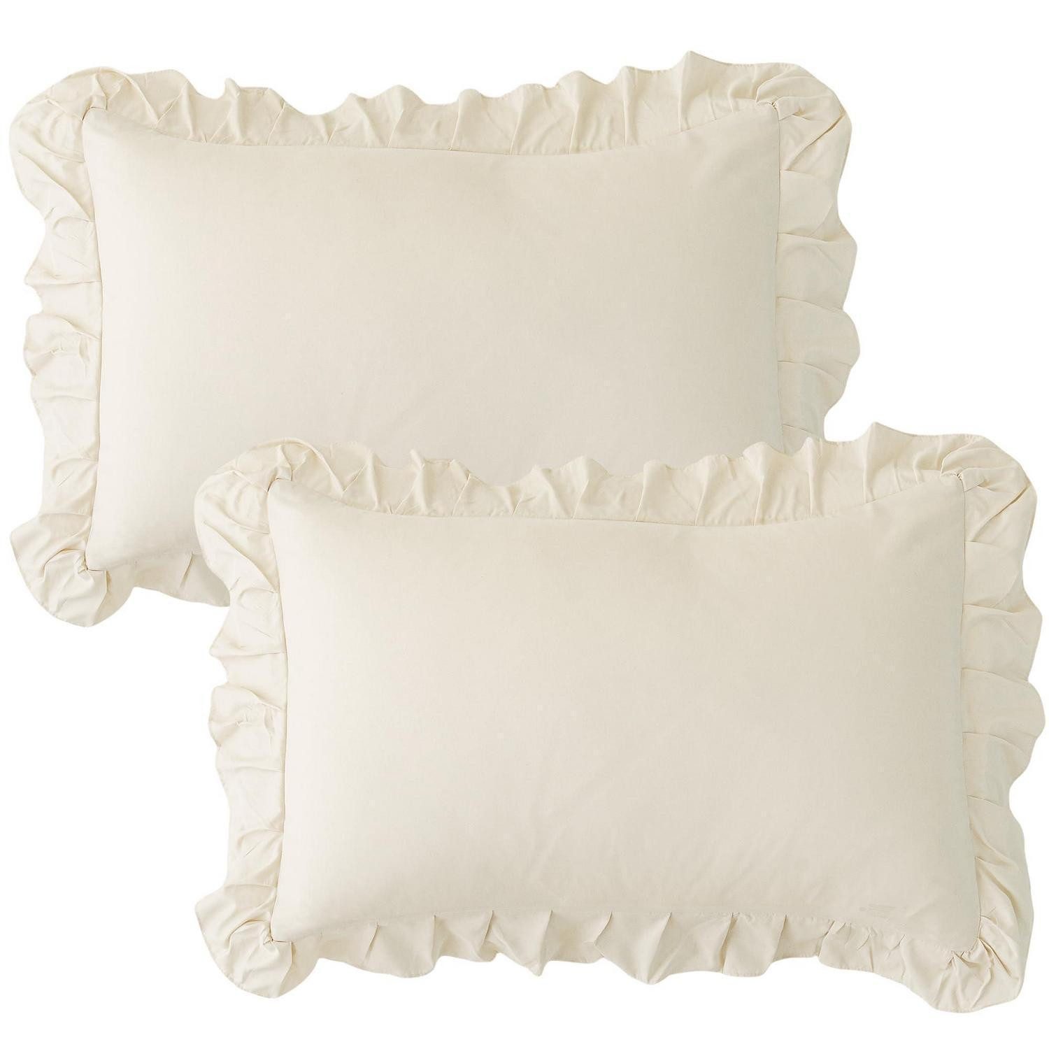 LuxusKollektion Kissenbezug Kissenbezug 40x80 2er Set Rüschen Beige, (2 Stück)