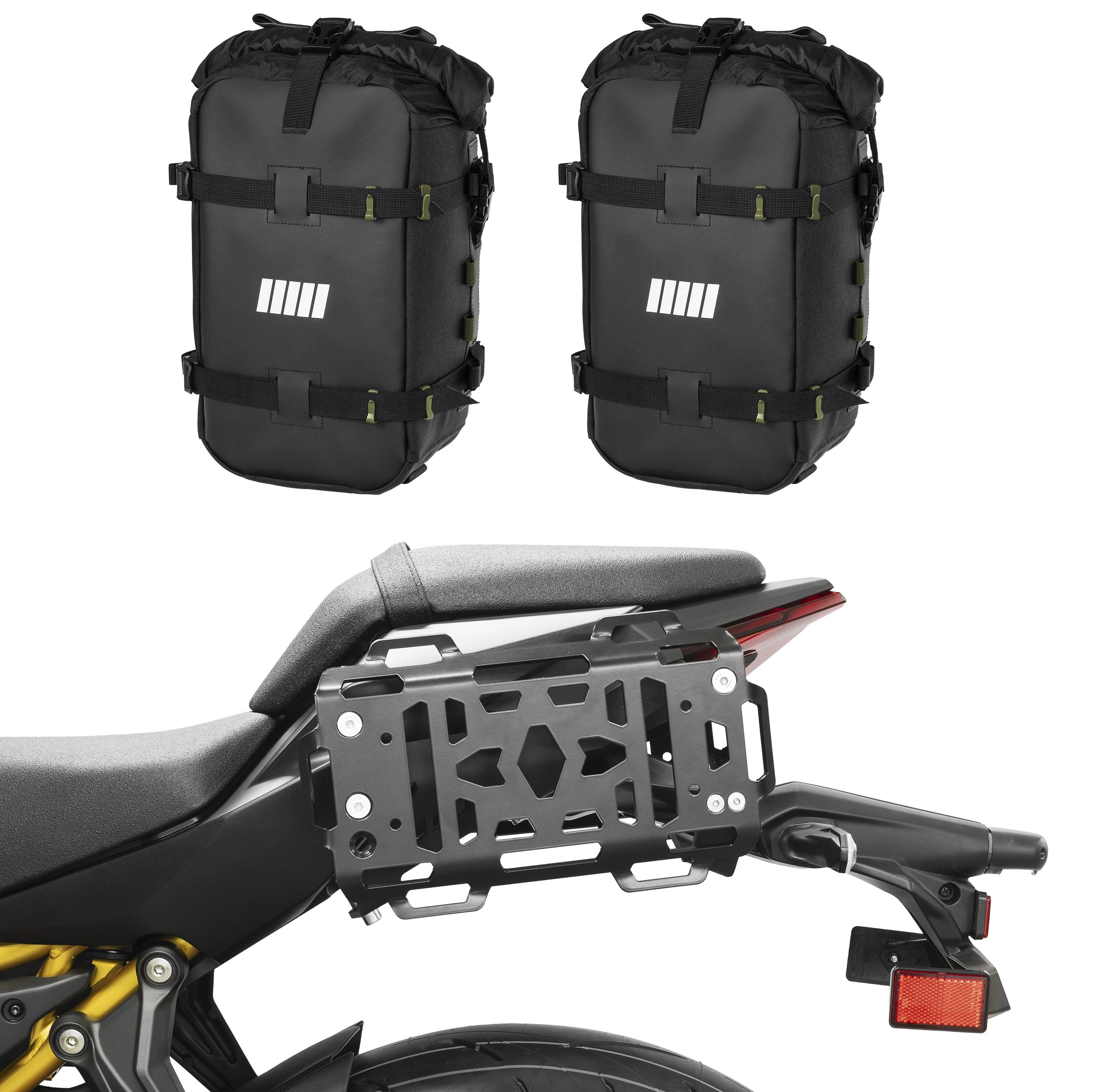 ZIEGER Fahrrad-Gepäckträger Hecktaschen-Set Rack inklusvie 2x(12 L) Taschen für Kawasaki Z650S