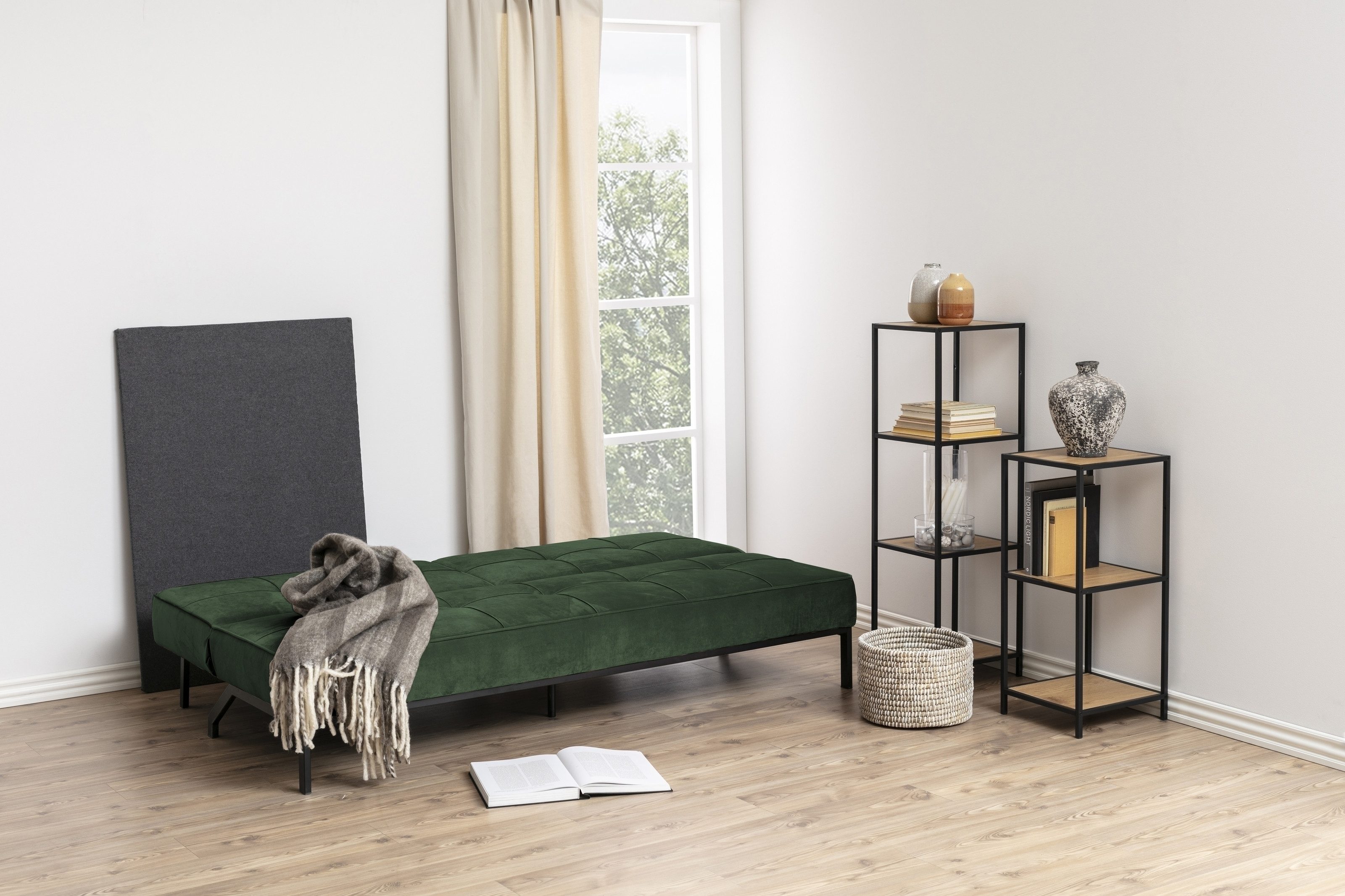 ACTONA GROUP Schlafsofa in waldgrün, Polyester, Stahl - 198x87x95cm (BxHxT)