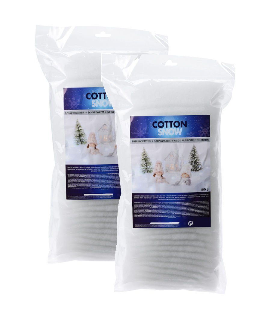 Spetebo Dekoobjekt Schneewatte 200g (2 Pakete) - Gesamt ca. 12,5 Ltr (Set, 2 St., Bastelwatte), Schneewatte ideal für Weihnachtsdeko und zum Basteln