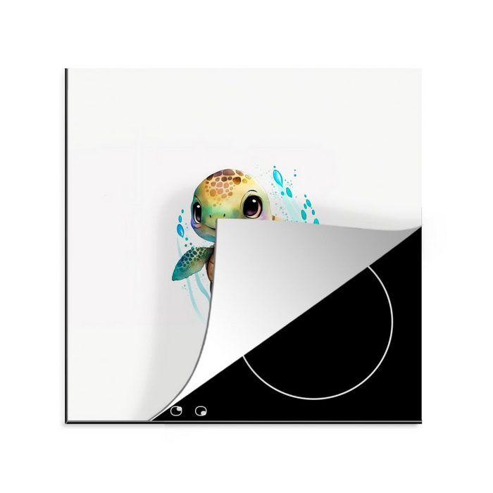 MuchoWow Herdblende-/Abdeckplatte Schildkröte - Wasserfarben - Tiere - Mädchen - Jungen Vinyl (1 tlg) Ceranfeldabdeckung Arbeitsplatte für küche