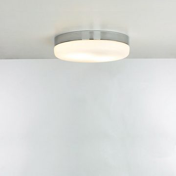 Licht-Erlebnisse Deckenleuchte MONI, ohne Leuchtmittel, Badezimmerleuchte Decke Ø 32 cm rund 2x E27 blendarm Chrom Weiß Metall