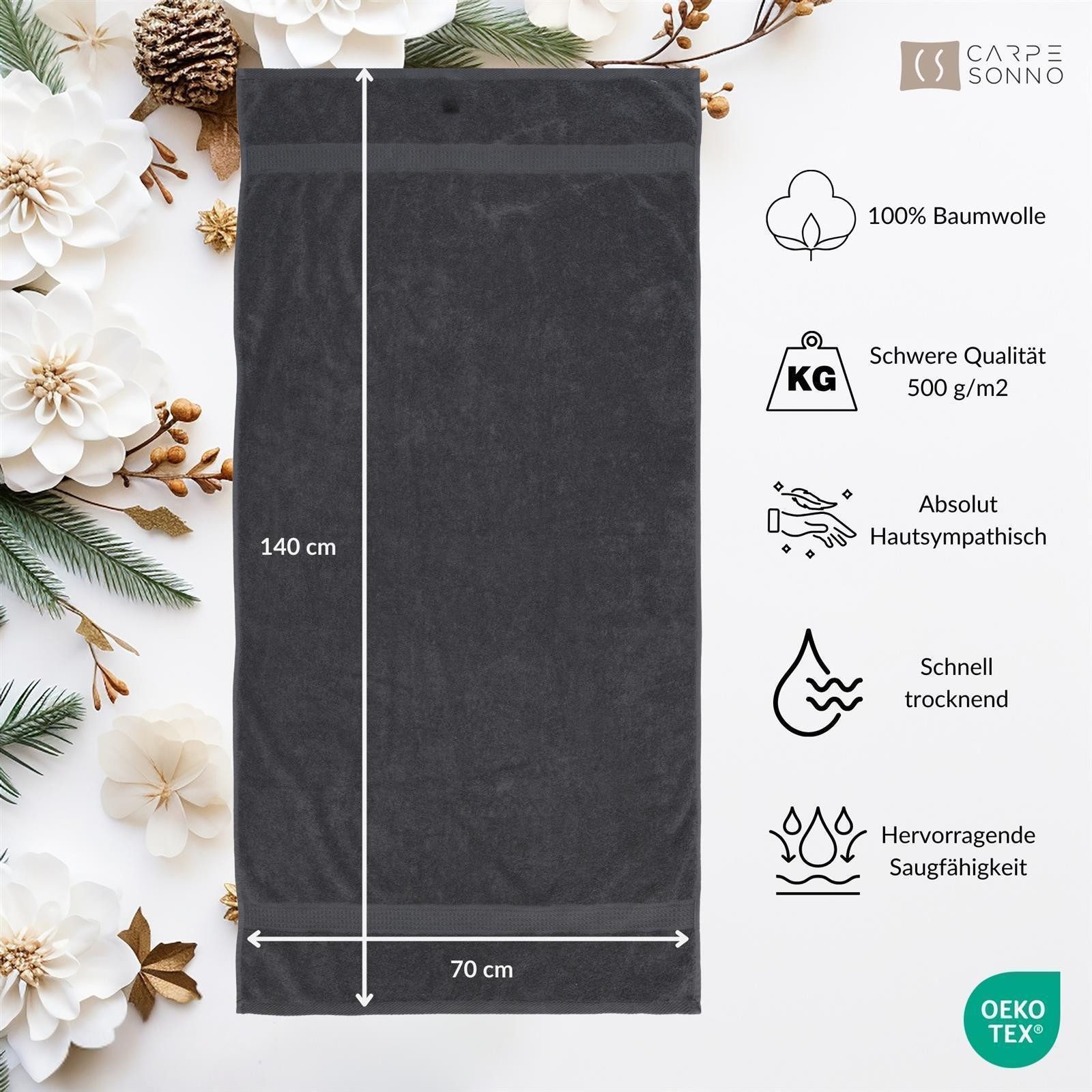 Carpe Sonno Duschtücher 70x140 cm 100% Baumwolle Handtücher 500 g/m2 Frottier Duschtuch Set, Frottier (Spar-Set, 2-St), Extra Soft & Weich, Saugfähig, Schwer, Atmungsaktiv, schnell trocknend