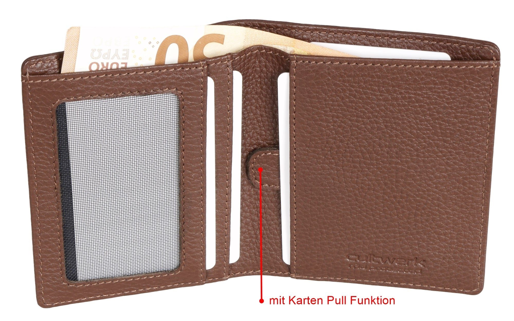 mit Brown Modell für aus Geldbörse Echtleder RFID-Schutz Pull Braun und Farbe 5 Bear mit Funktion Kartenfächern, IV Cultwerk Card Herren Braun-Espresso