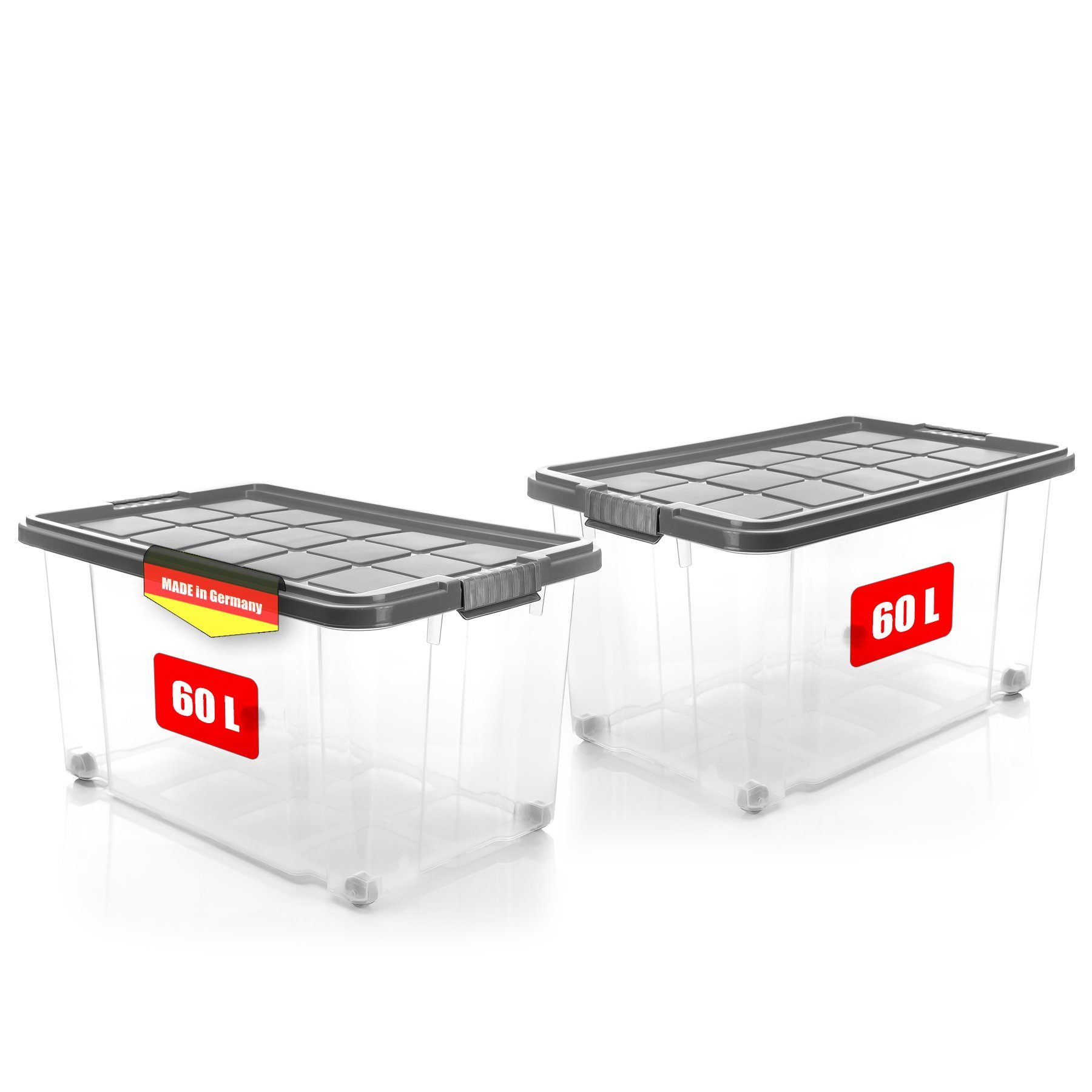 BigDean Aufbewahrungsbox 2x 60 L Aufbewahrungsbox mit Deckel + Rollen stahl günstig online kaufen
