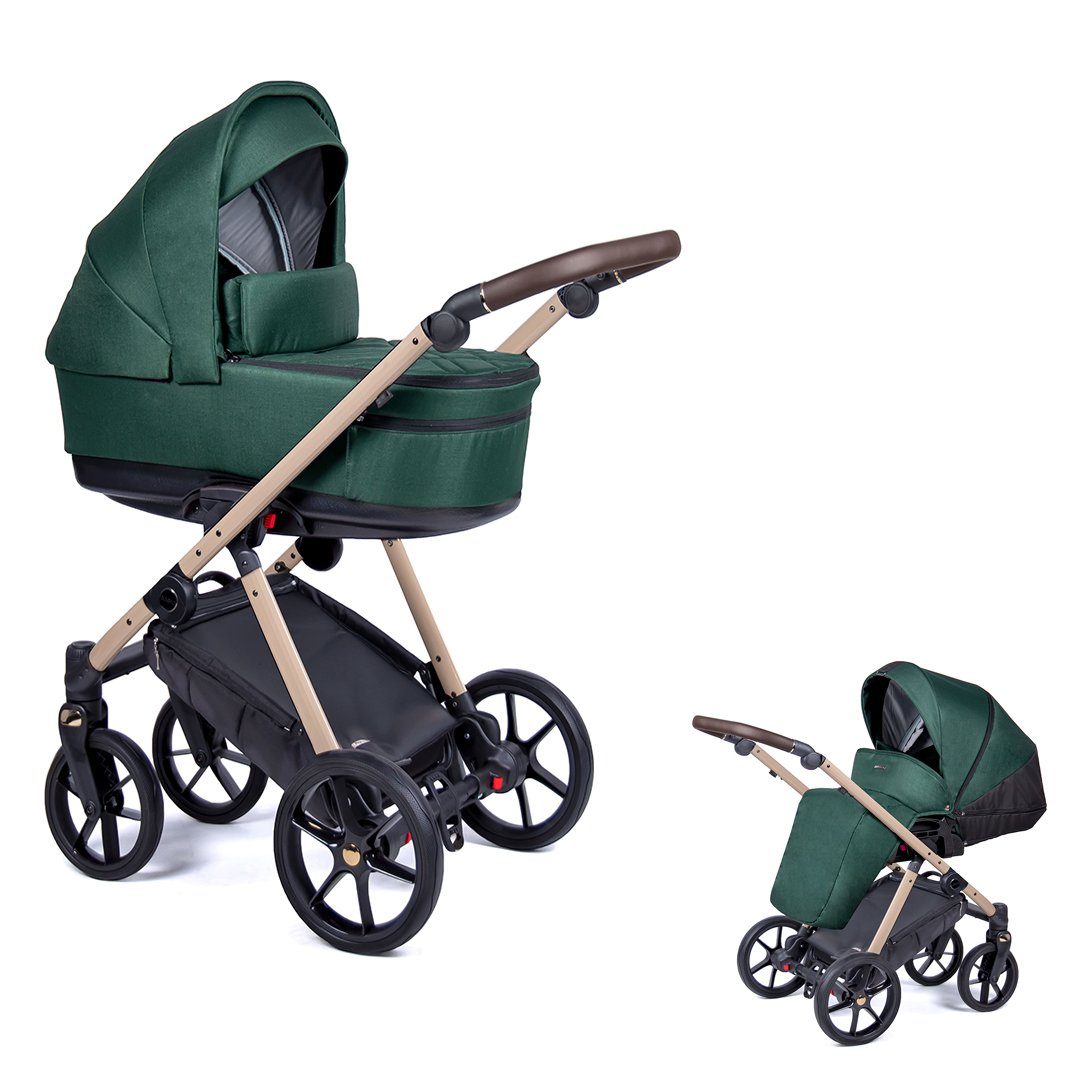 babies-on-wheels Kombi-Kinderwagen 2 in 1 Kinderwagen-Set Axxis - 14 Teile - in 24 Designs Tannengrün = Gestell beige