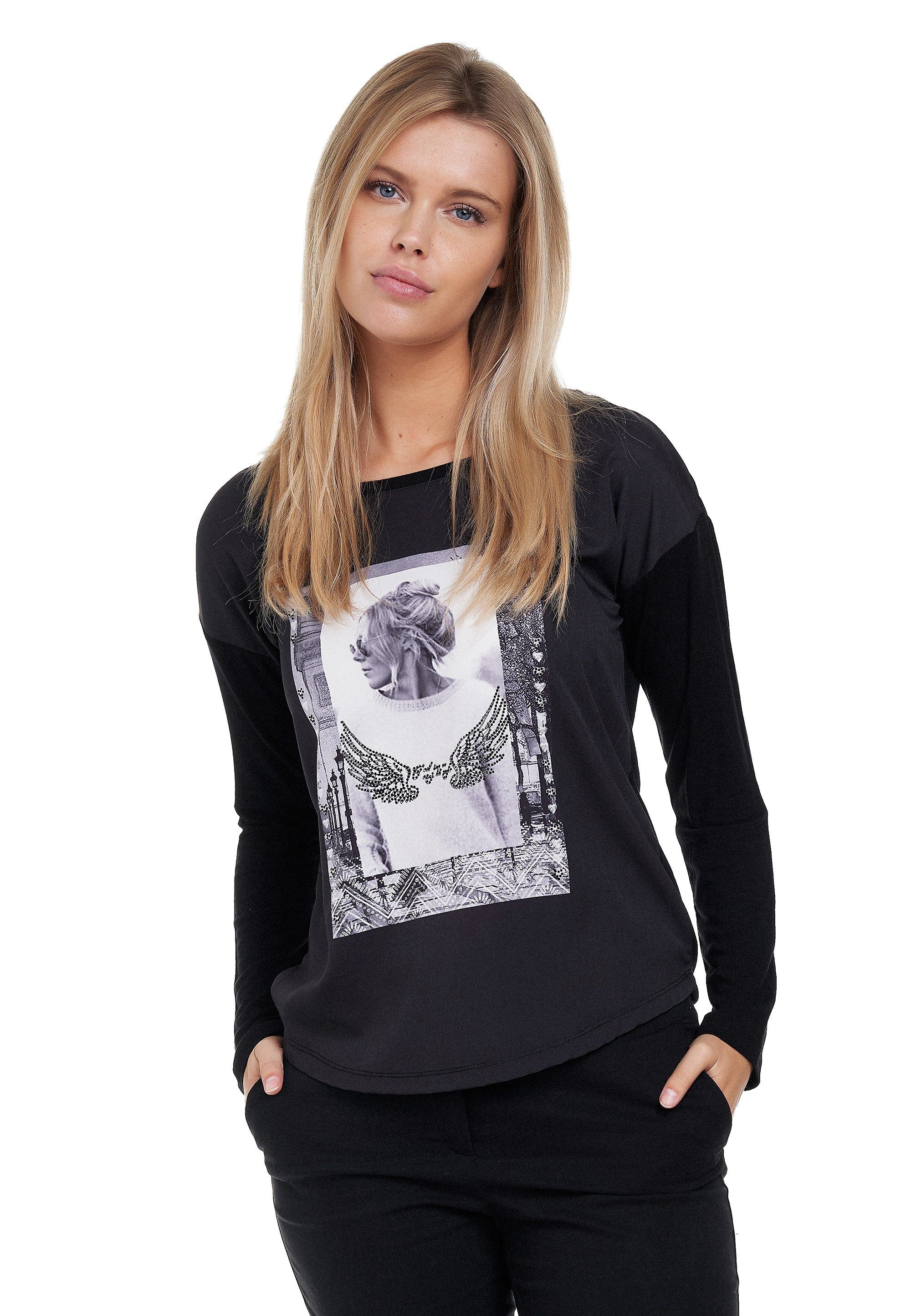 Decay Langarmshirt mit eleganter Perlen-Applikation schwarz