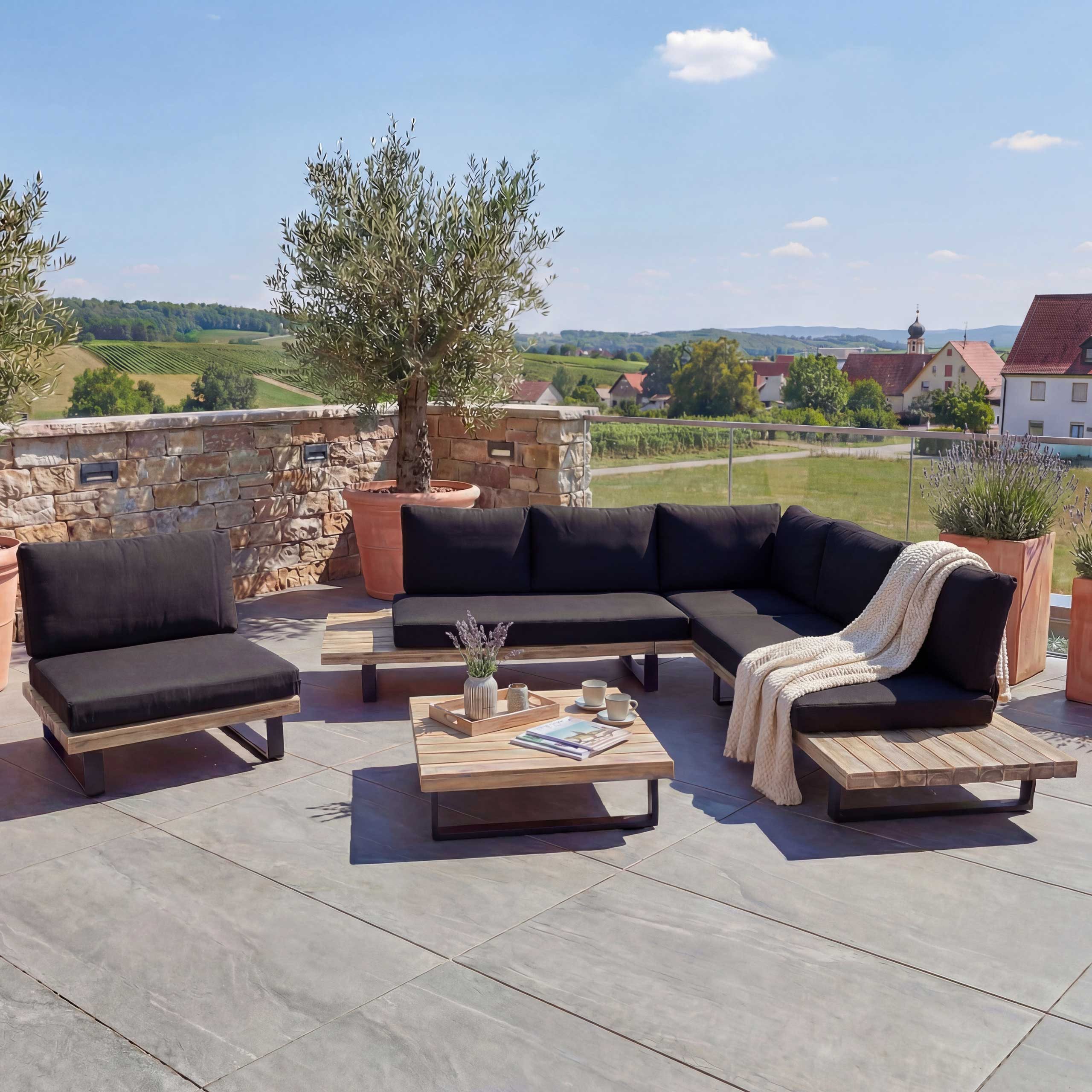 MCW Loungeset MCW-H54-Set, (4-tlg), Wasserabweisende und abnehmbare Bezüge, Hohe Stoffqualität 230g/m²
