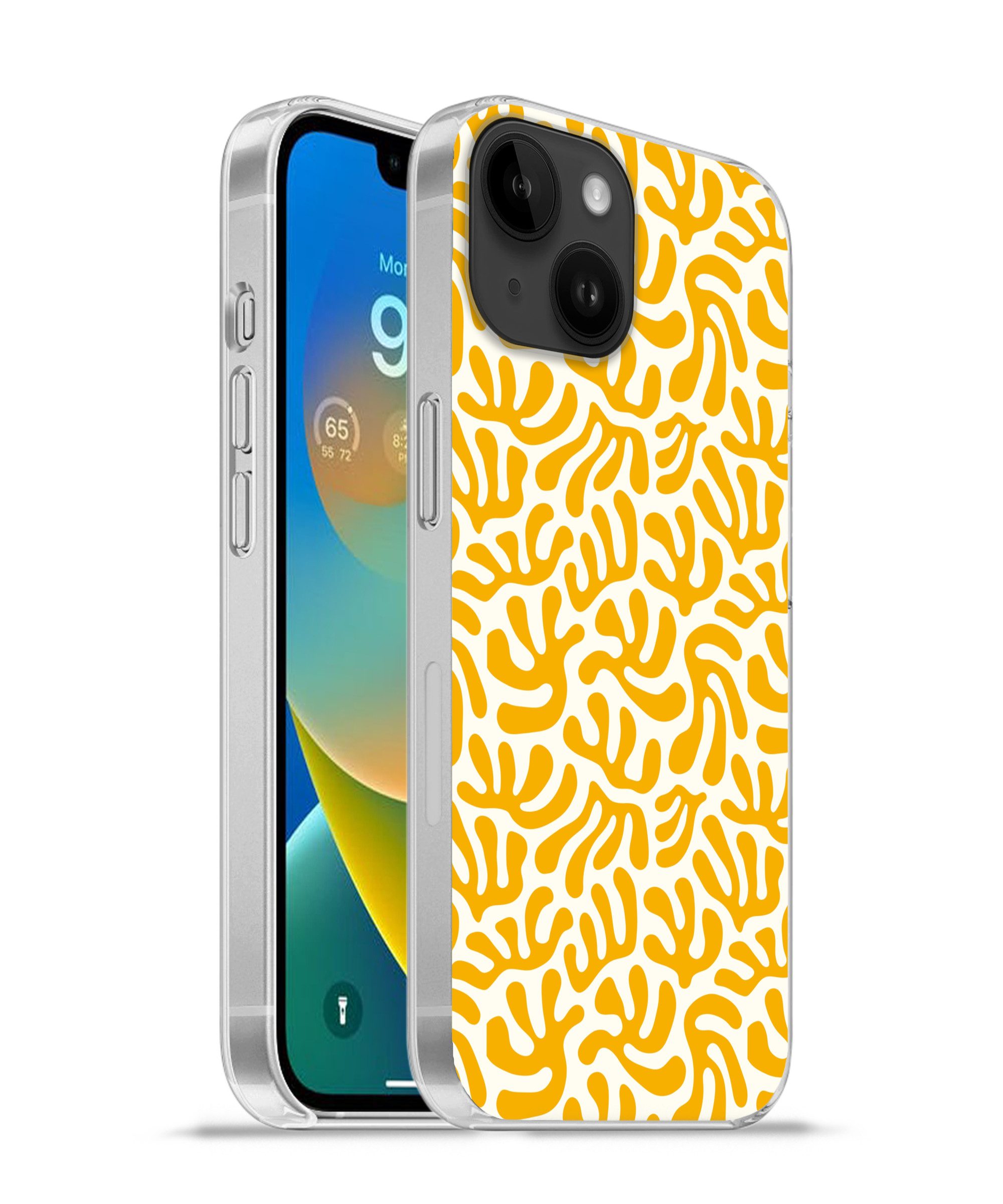 MuchoWow Handyhülle für Apple iPhone 14 Koralle - Weiß - Gelb - Muster - Sommer, Smartphone-Bumper, Print, Handy Schutzhülle Dünn