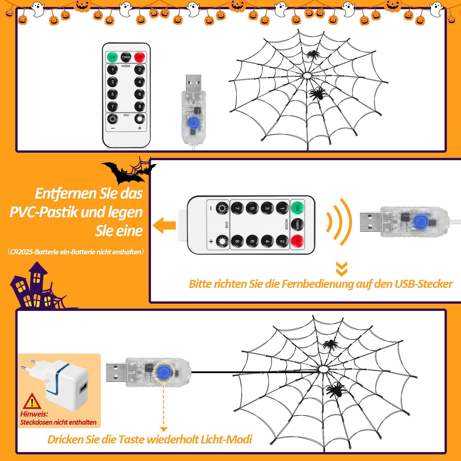 Garten Karneval LED Dekorative USB 1M Spinnennetz LED-Lichterkette Halloween Gimisgu