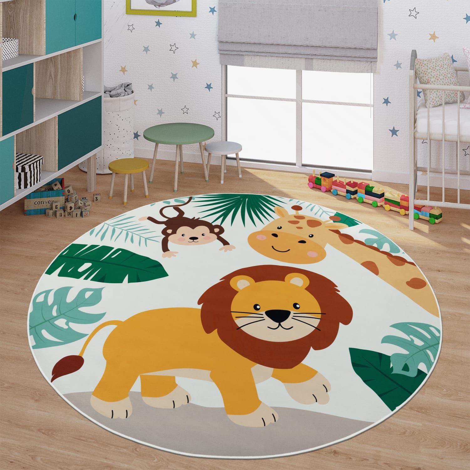 TT Home Teppich Kinderzimmer, Rund, Höhe: 4 mm, Kinderzimmerteppich Teppich Junge Mädchen Kinderteppich Rutschfest Zoo