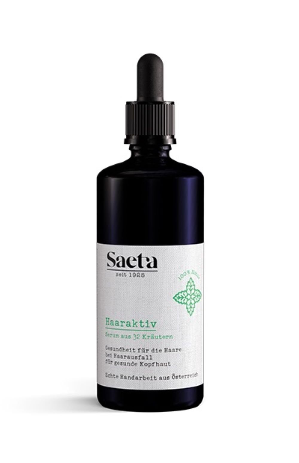 Saeta Haarkosmetik Haarserum Haaraktiv - Hilft bei Haarausfall, Schuppen und Haarproblemen, 1 Violettglas mit Pipette, 100 ml - Serum aus 32 Kräutern