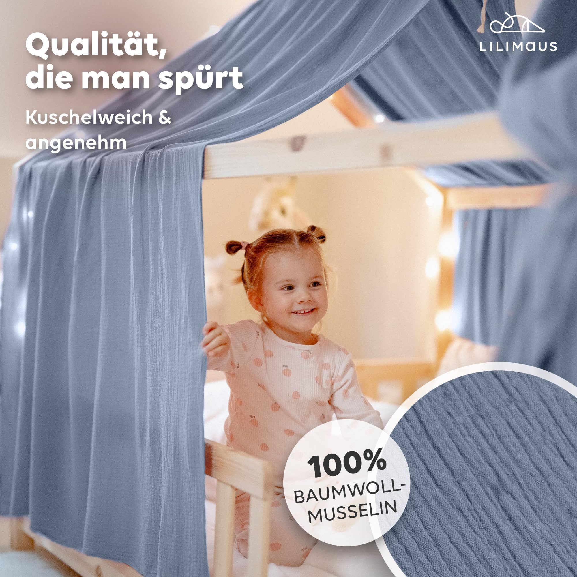 lilimaus Betthimmel Hausbetthimmel Baumwoll Musselin Betthimmel Kinder Haus günstig online kaufen