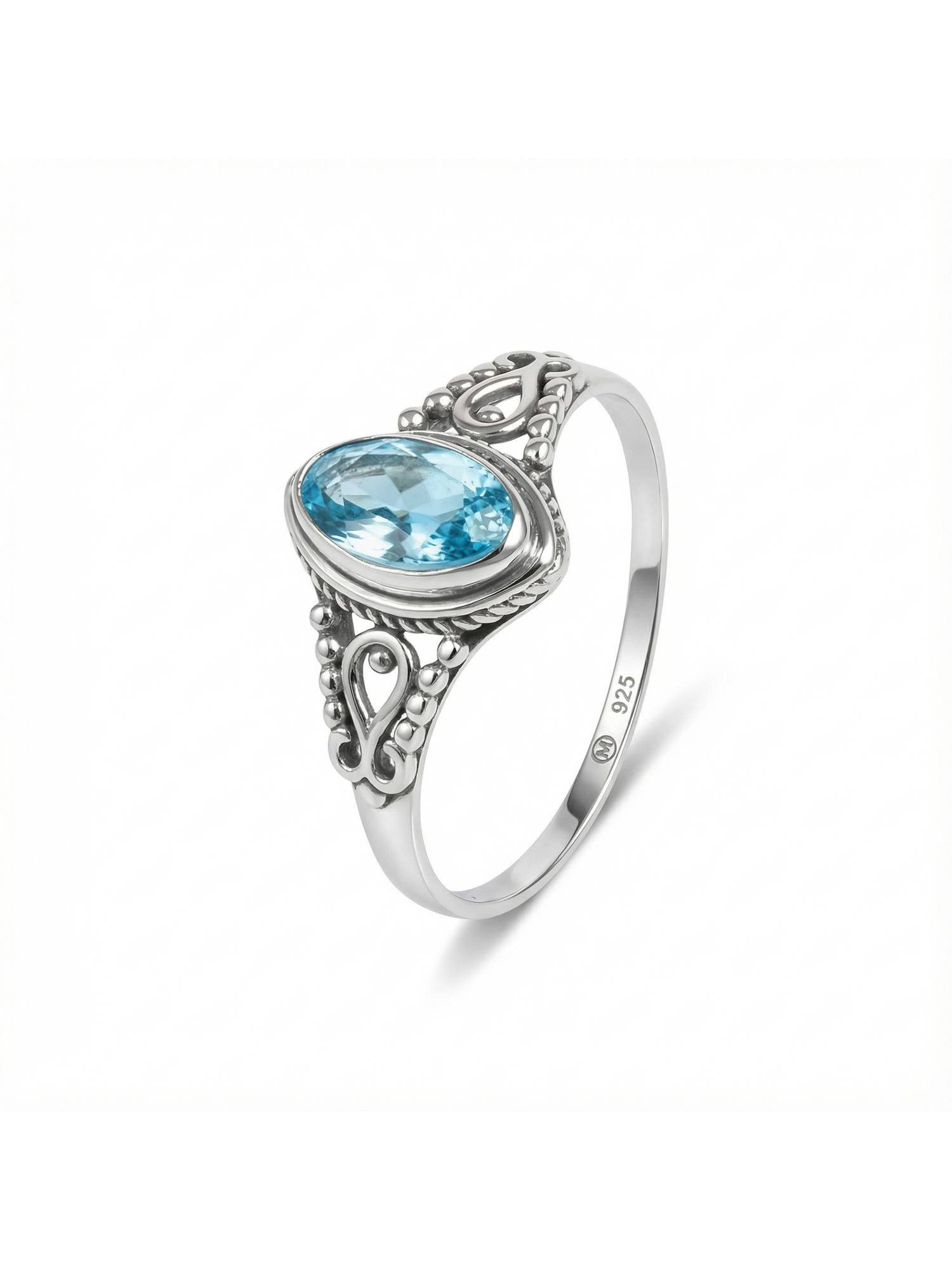 Silberring MERANDAL aus 925 Silber mit blau Topas