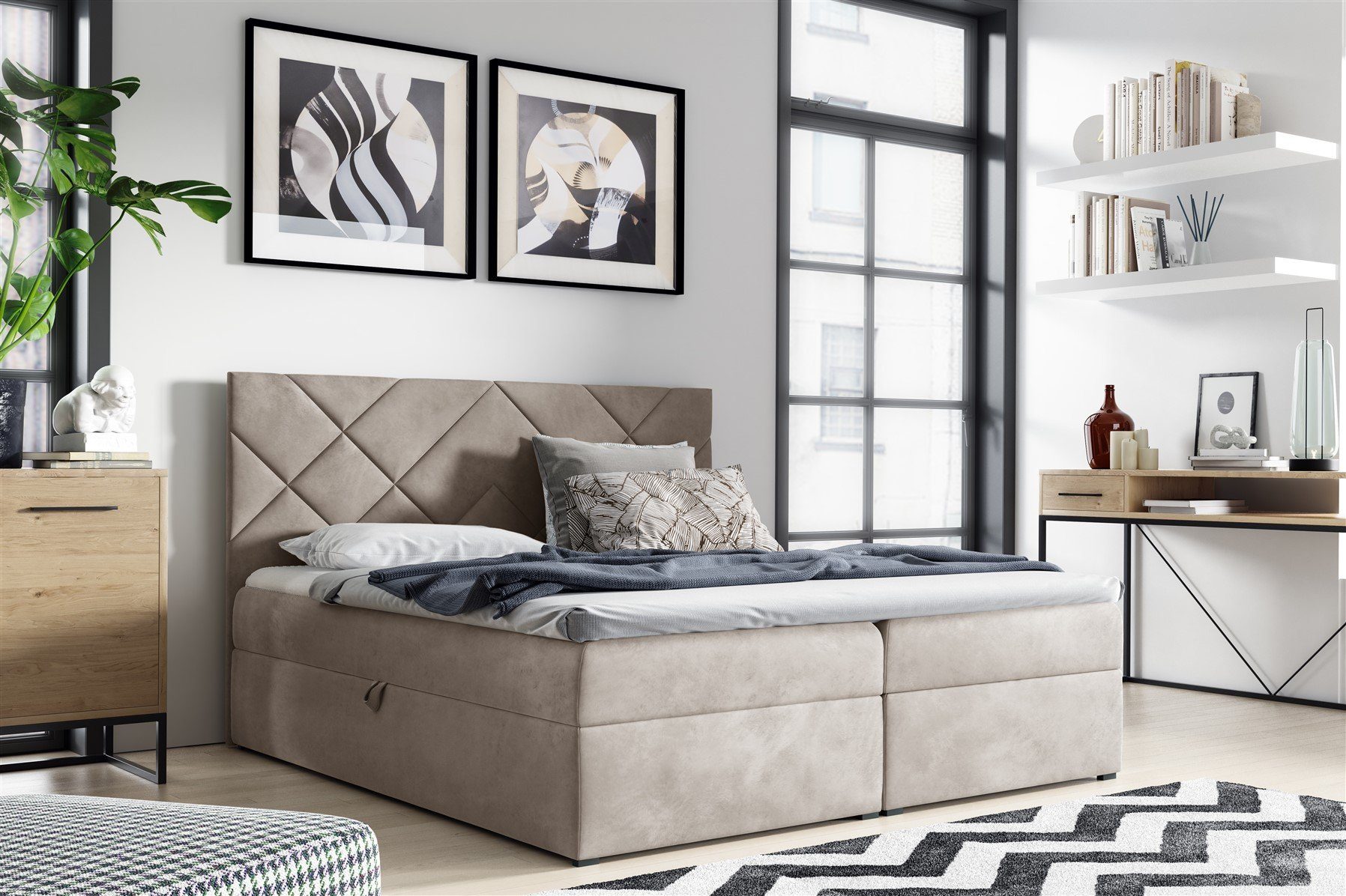 Fun Möbel Boxbett Schlafzimmerbett LAZARO Nr.3 in Stoff Fresh (inkl. Bettkästen, inkl. Kaltschaumtopper), eingebautes Liftsystem für Bettkästen