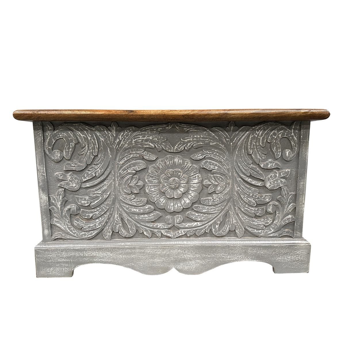 Oriental Galerie Truhe Indische Truhe Holz Grau Braun 80cm (1 St), Couchtisch, Holztruhe, Antik, Wäschetruhe, Möbeltruhe, Holzkiste