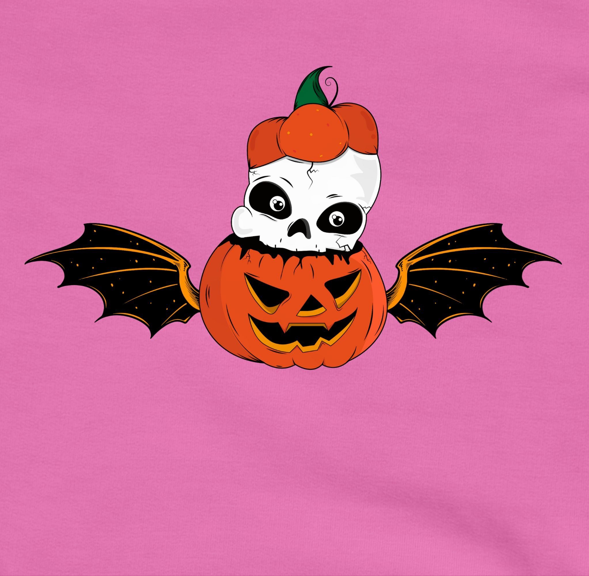 Shirtracer Hoodie Totenkopf Skelett Kinder 3 Kürbis Halloween für Kostüme Rosa/Fuchsia Kürbisgesicht Fledermaus