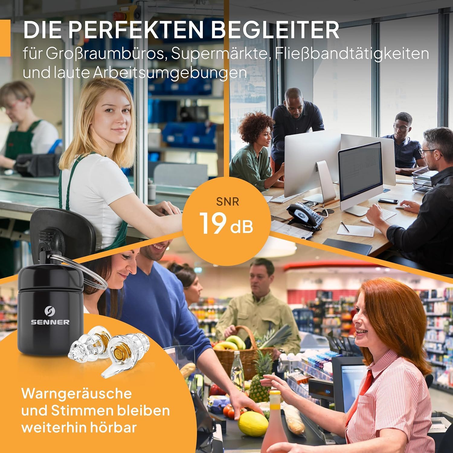 Senner Gehörschutzstöpsel WorkPro, Arbeitsgehörschutz, Gehörschutzstöpsel zum Arbeiten, wiederverwendbarer Gehörschutz - Baustellen Ohrstöpsel