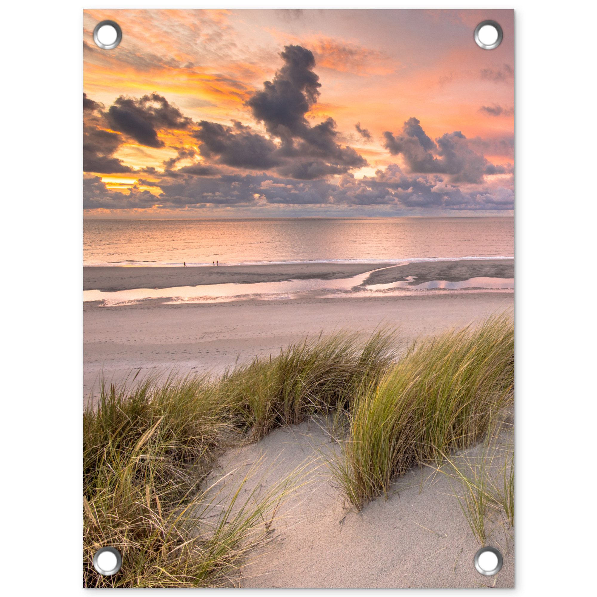 OnlyWow Poster für Garten Sonnenuntergang - Düne - Strand - Pflanzen - Meer, Gartenposter, Outdoor Bilder, Gartendeko für draußen, 30x40 cm