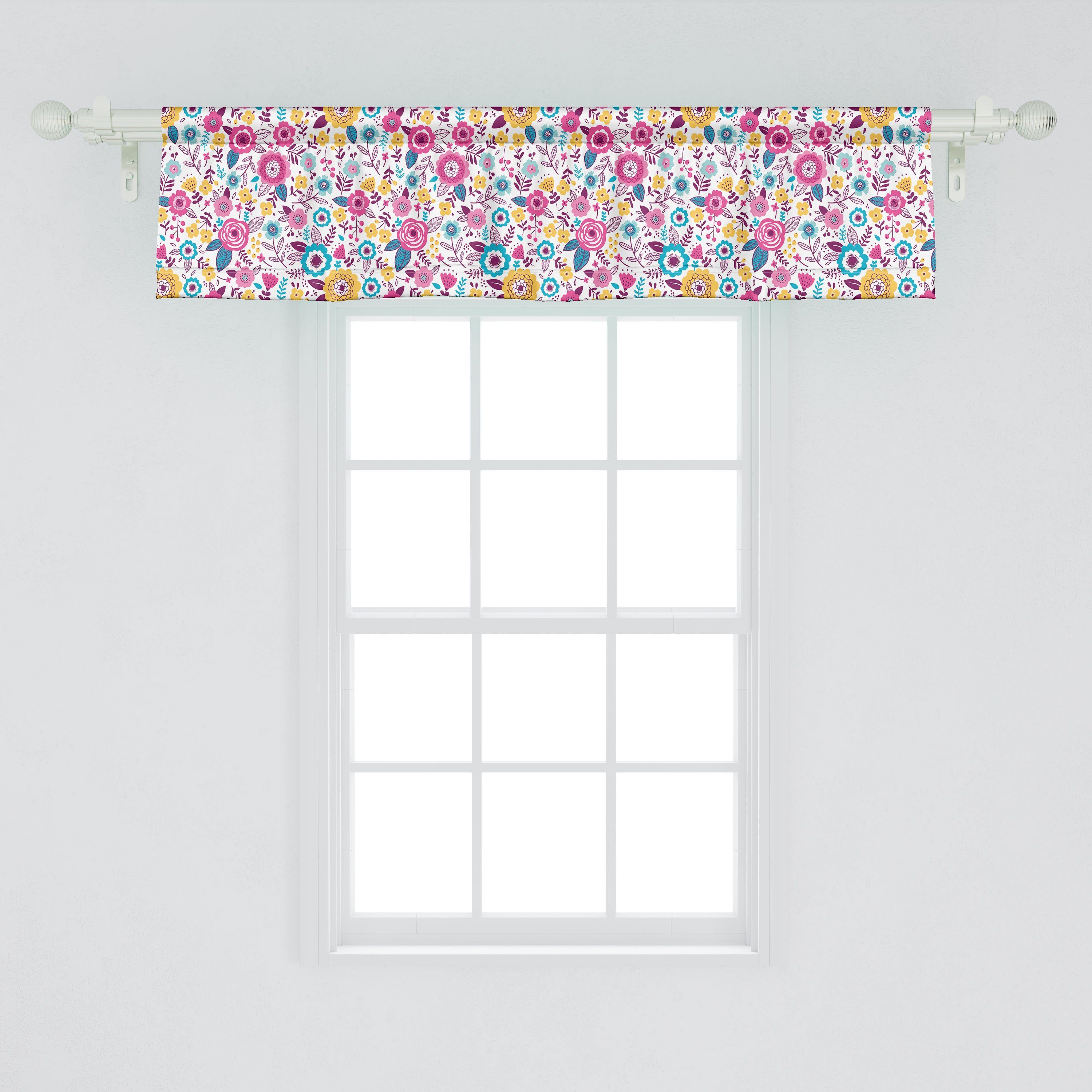 Scheibengardine Vorhang Dekor Volant Stangentasche, Schlafzimmer Blumen als für mit bunte Abakuhaus, Küche Microfaser, Blumen