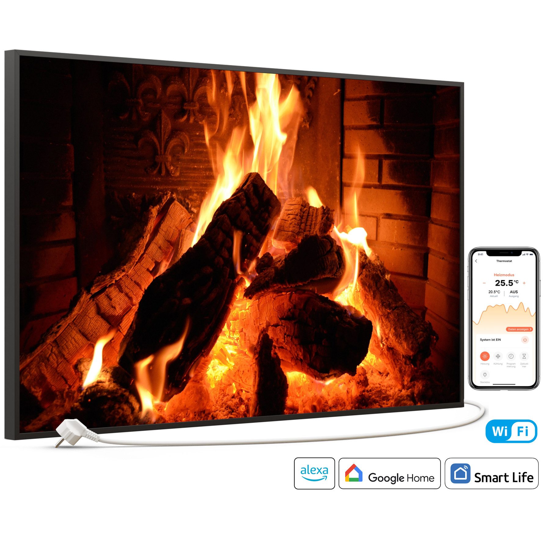 STEINFELD Heizsysteme Infrarotheizung Bild 600W, 100x60cm, Made in Germany, 7 Jahre Garantie, mit Thermostat, Schwarz
