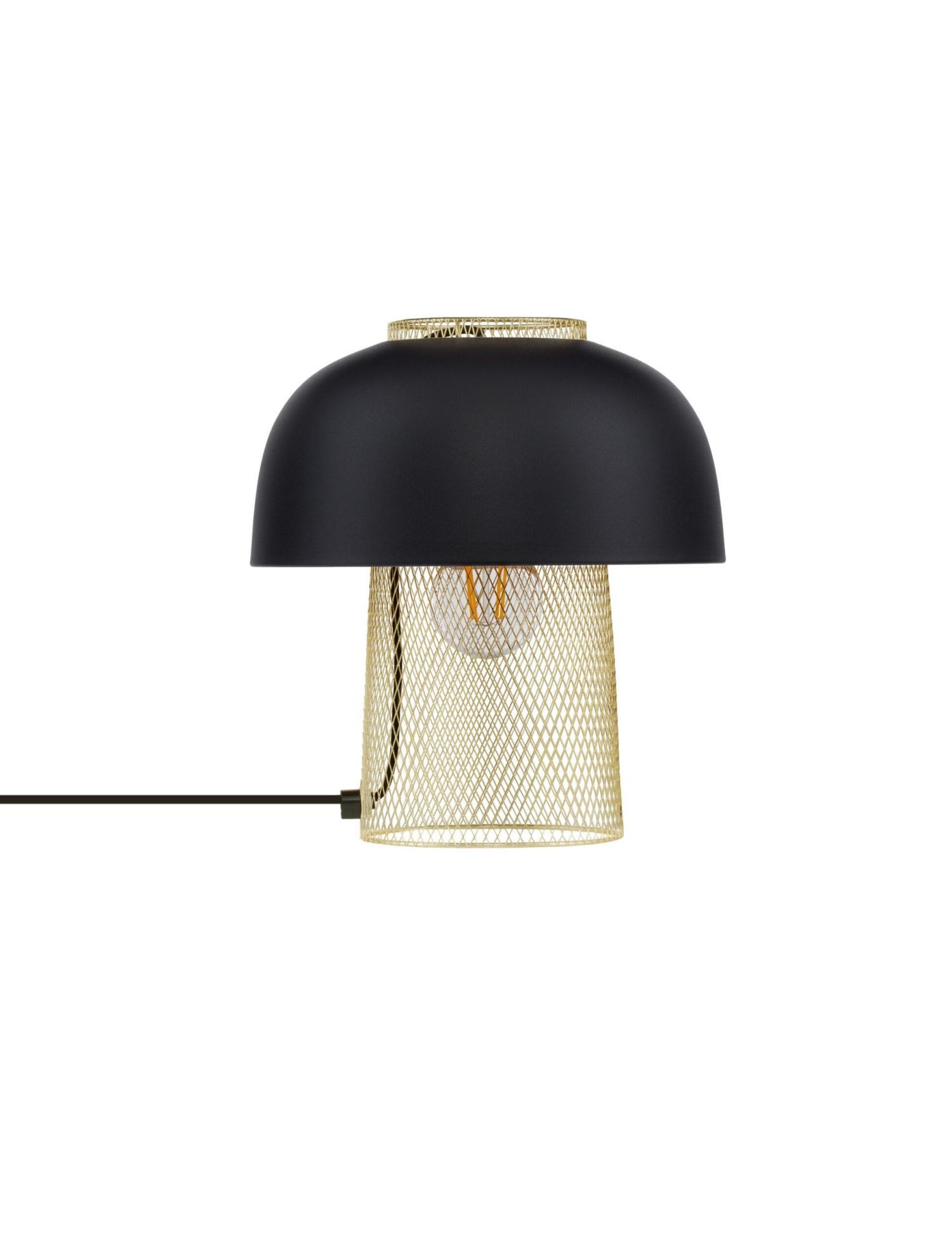 Licht-Erlebnisse Tischleuchte ROCCO, ohne Leuchtmittel, Tischlampe Aluminium 28 cm hoch E27 mit Kabelschalter in Schwarz Gold