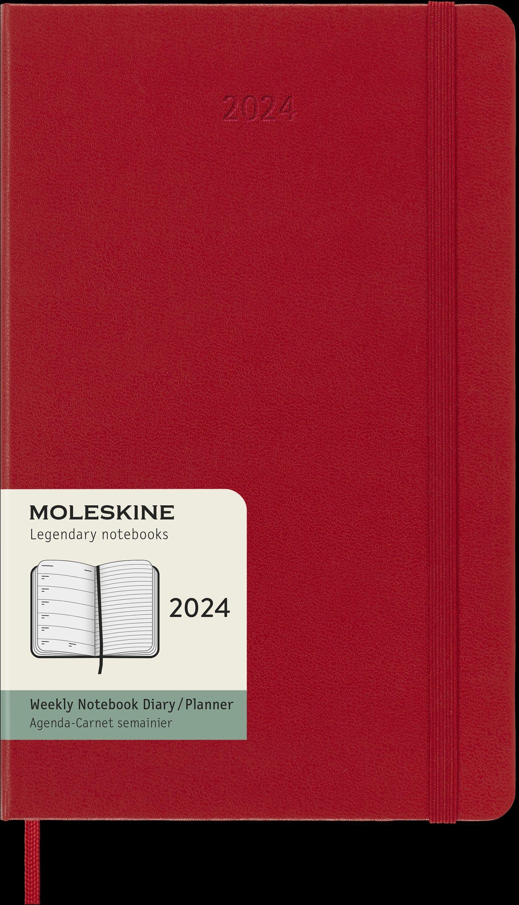Terminkalender Moleskine 12 Monate Wochen Notizkalender 2024, Large/A5, Scharlachrot