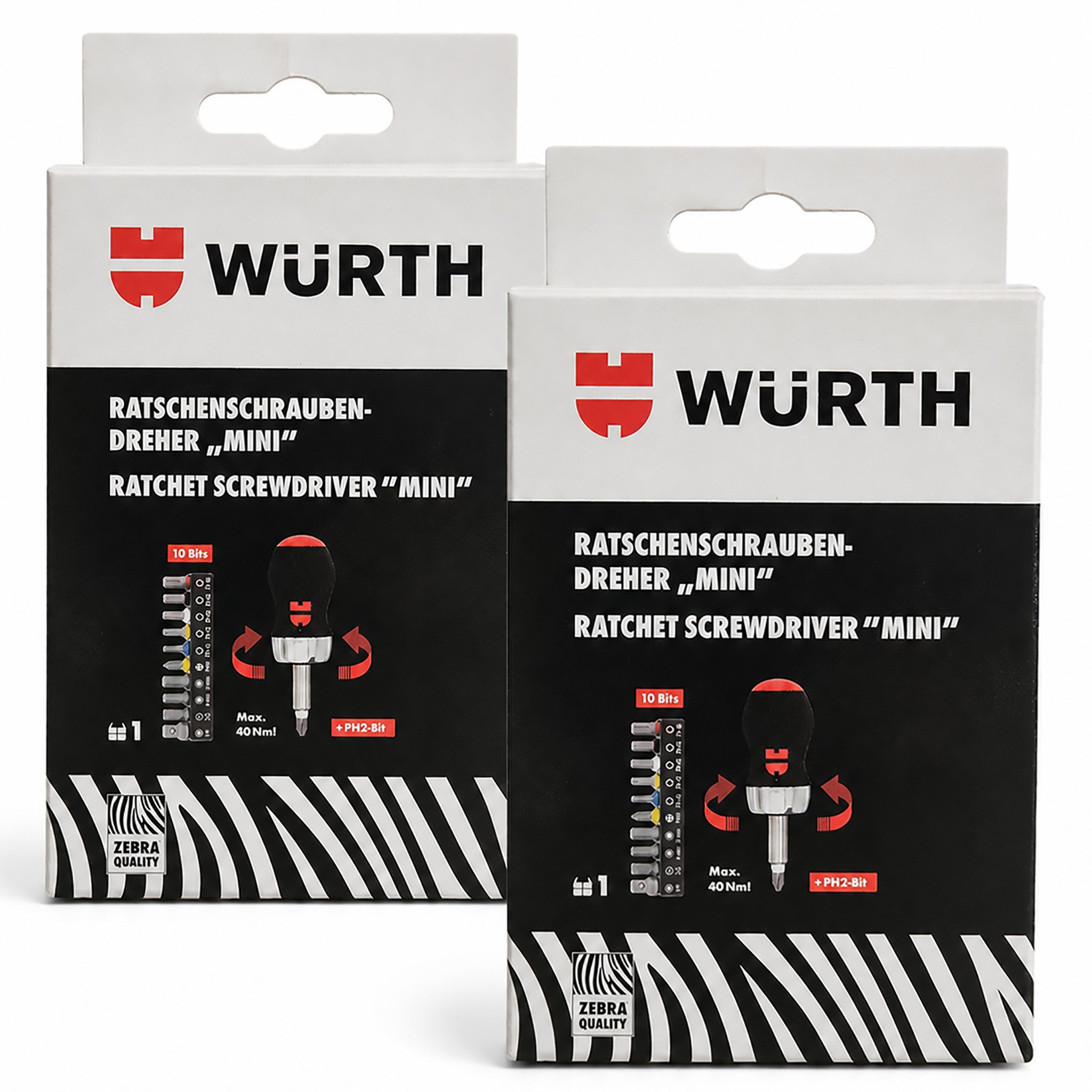 Würth Schraubendreher 2 x Würth Ratschenschraubendreher Mini 1/4 Zoll 12-teilig 061363050, (1 Stück, 12 St., 12 tlg), 1/4", 3-fach verstellbare Umschaltscheibe