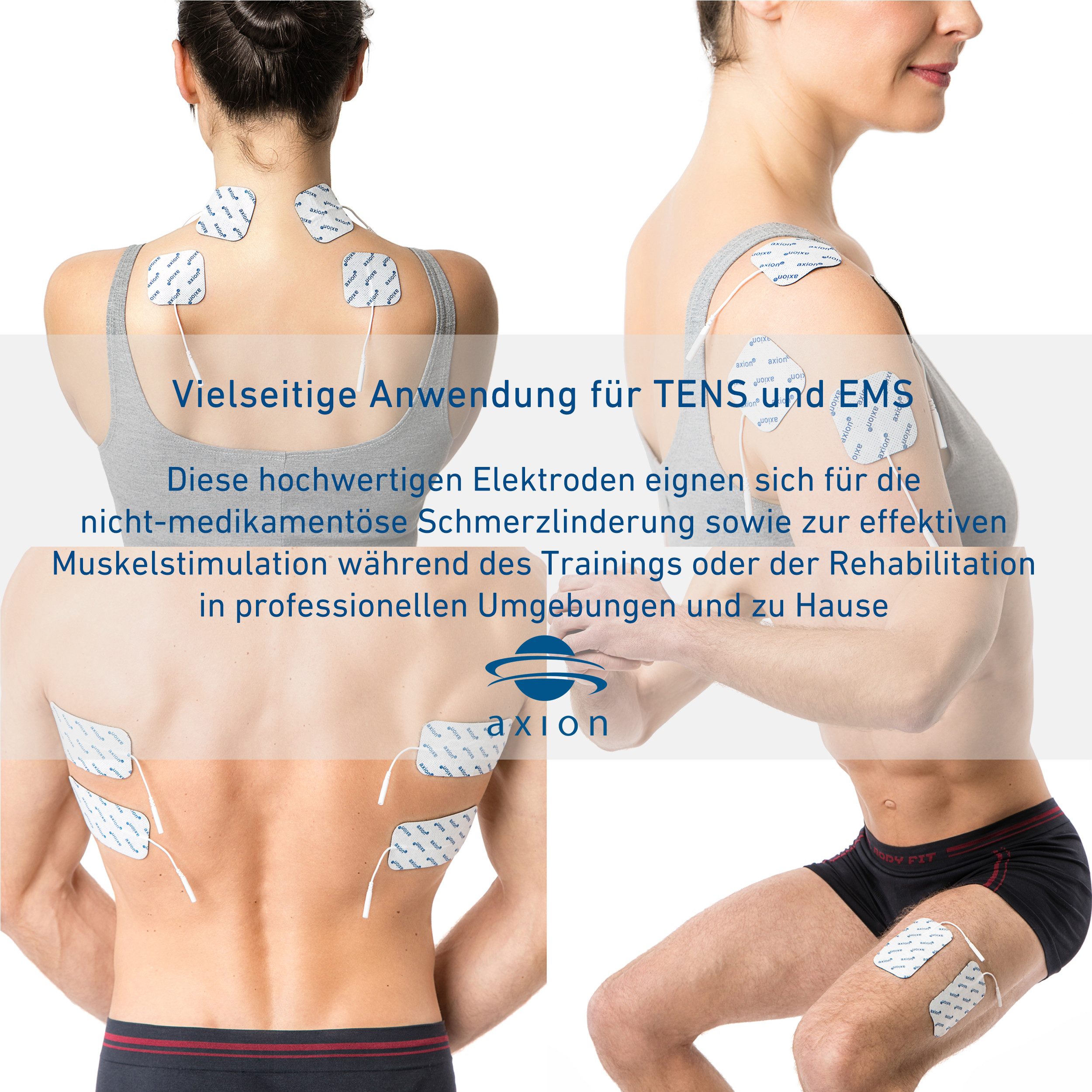 Axion Elektrodenpads passend zu Prorelax, Promed, axion - 5x5cm, 10x5cm, 2mm AS, 16 St.,selbstklebende TENS EMS Elektroden für TENS EMS Geräte