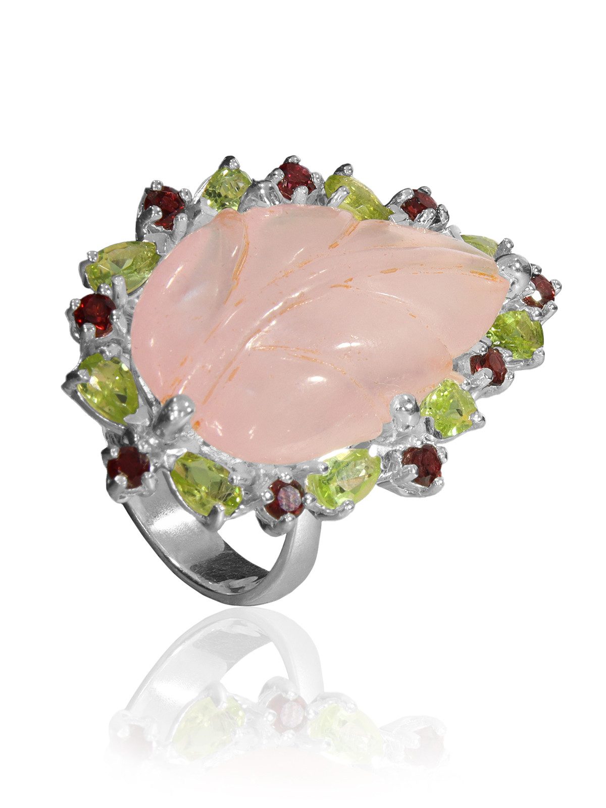 StoneTrip Fingerring Ring mit Morganit, Peridot, Rodolith in Silber gefasst, Unikat (1-tlg)