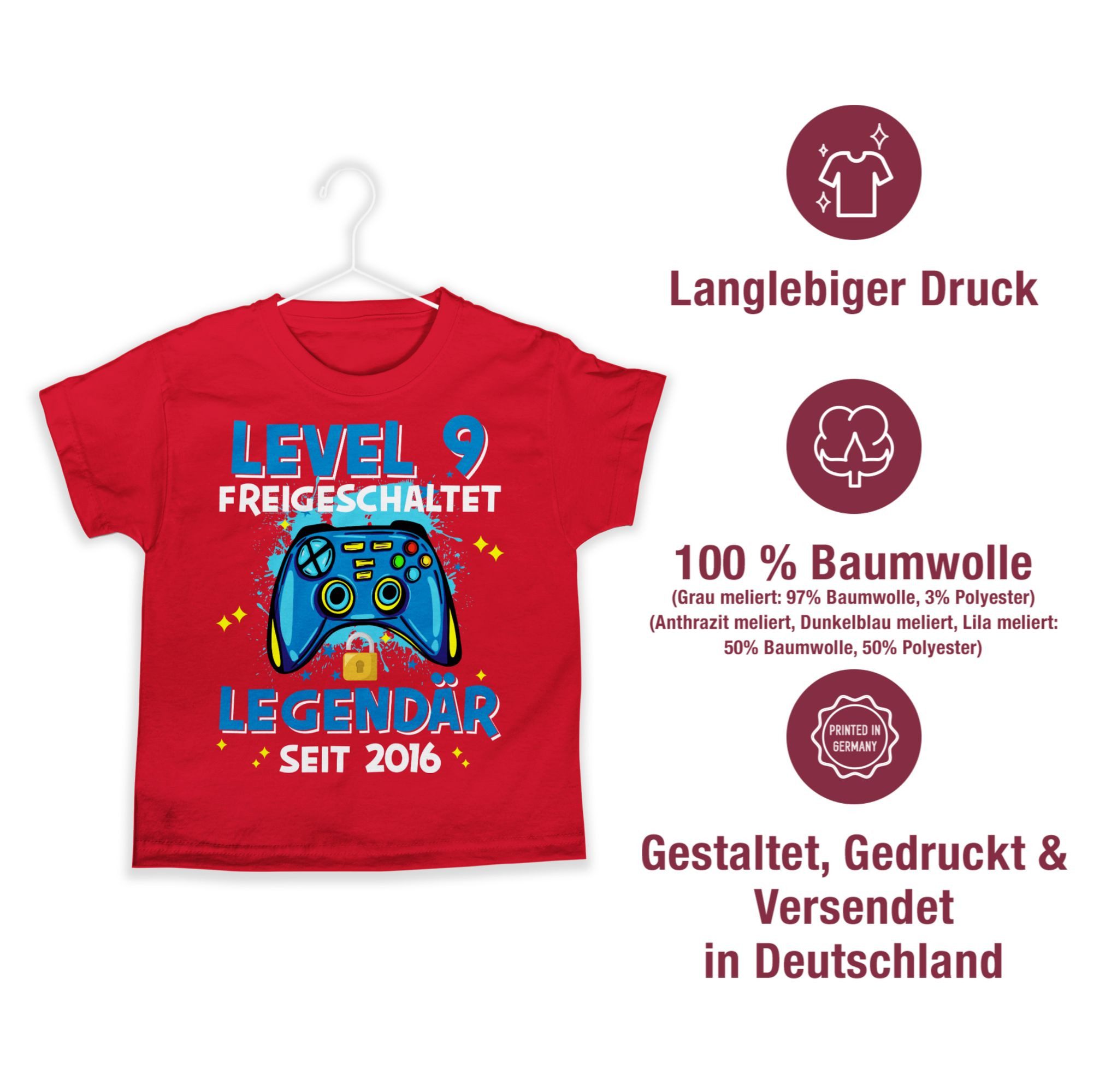 Shirtracer T-Shirt Level 9 freigeschaltet Legendär seit 2016 (1-tlg) 9. Geburtstag