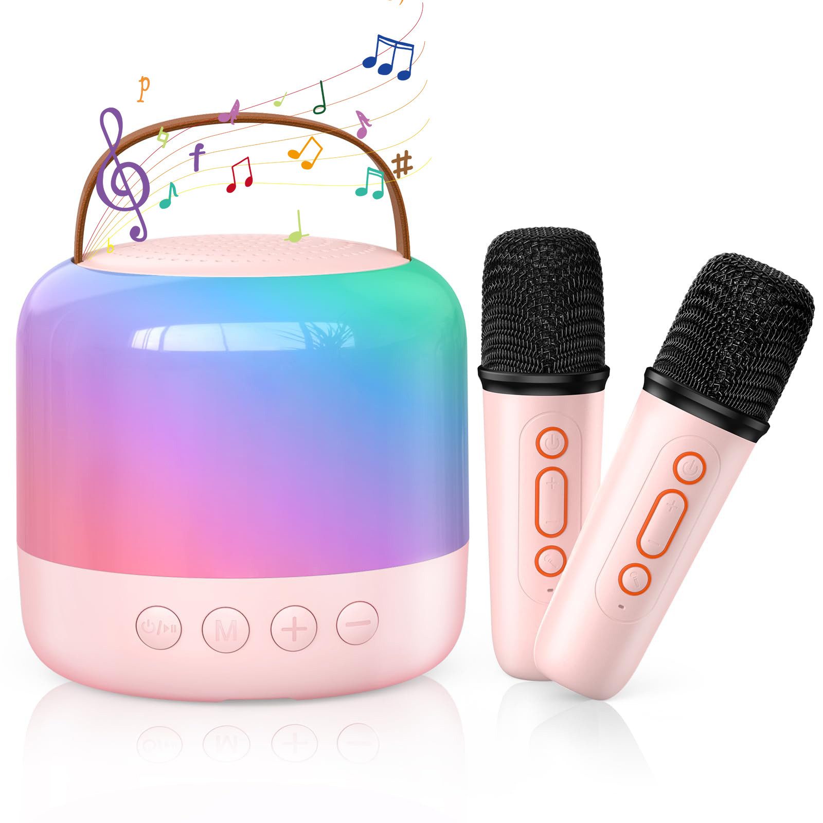 Mini-Karaoke-Maschine mit 2 Mikrofonen, Tragbarer Drahtloser Wireless Lautsprecher
