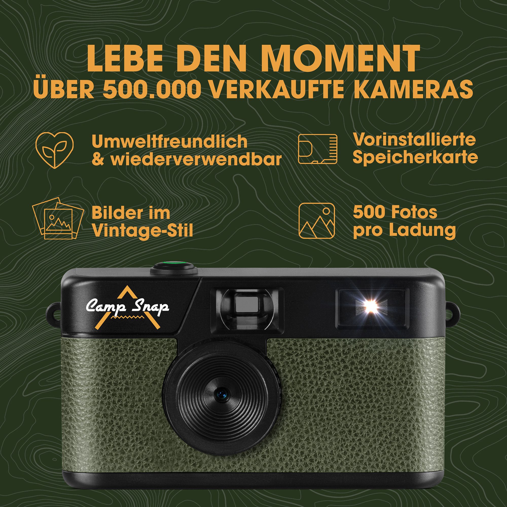 Camp Snap CS-V105 Retro-Digitalkamera im Vintage-Look, ohne Display, Kompaktkamera (8 MP, inkl. Kamera inkl. USB-C-Kabel, Bedienungsanleitung, Verpackung, 8 MP, USB-C, SD-Slot, mit Vintage-Fotoeffekten)