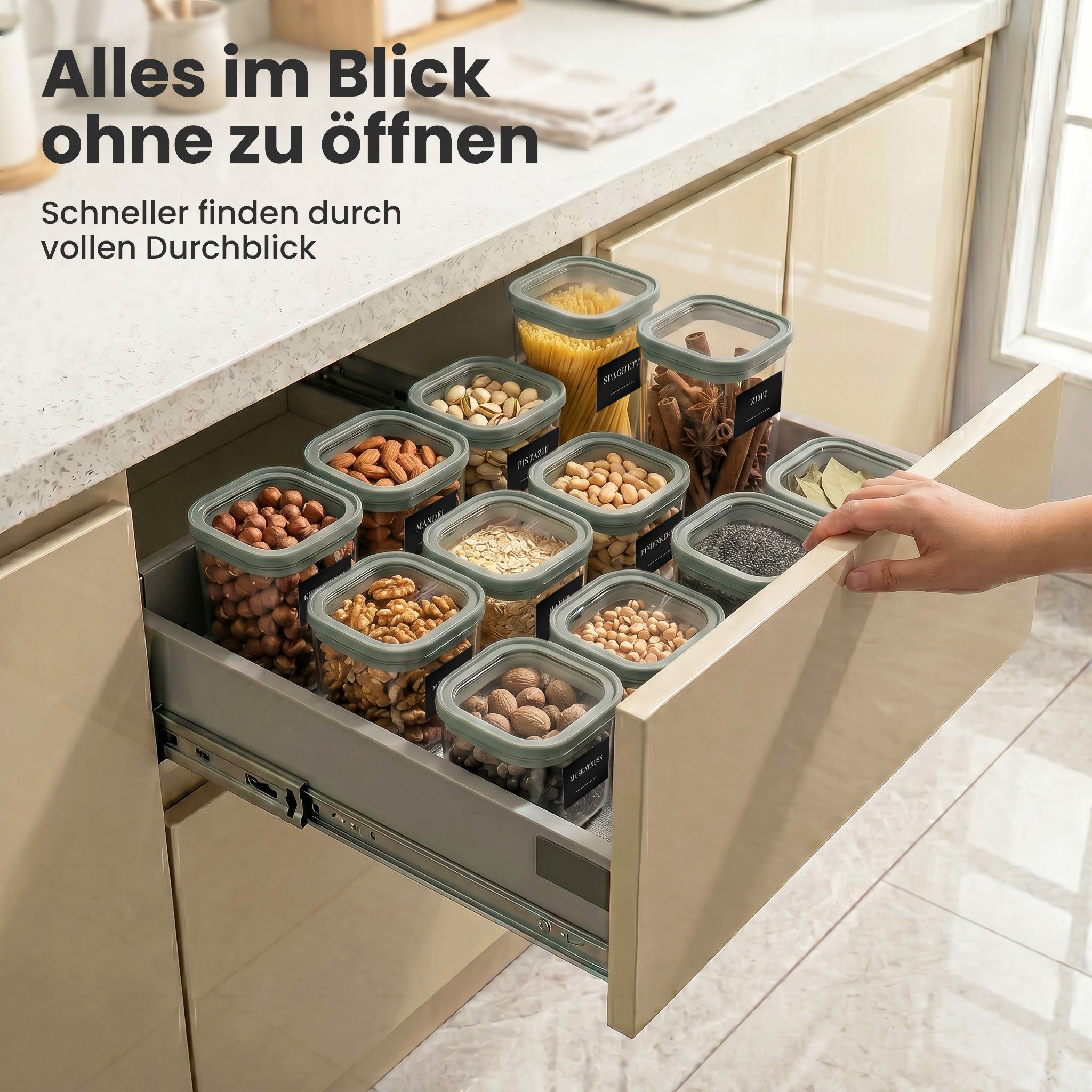 Lemontree Vorratsglas mit Deckel luftdicht inkl. Etiketten für Küche Aufbewahrung, Borosilikatglas, (Vorratsdosen Set inkl. Wasserfesten Etiketten), Glasbehälter Lebensmittel luftdicht für Küche Aufbewahrung