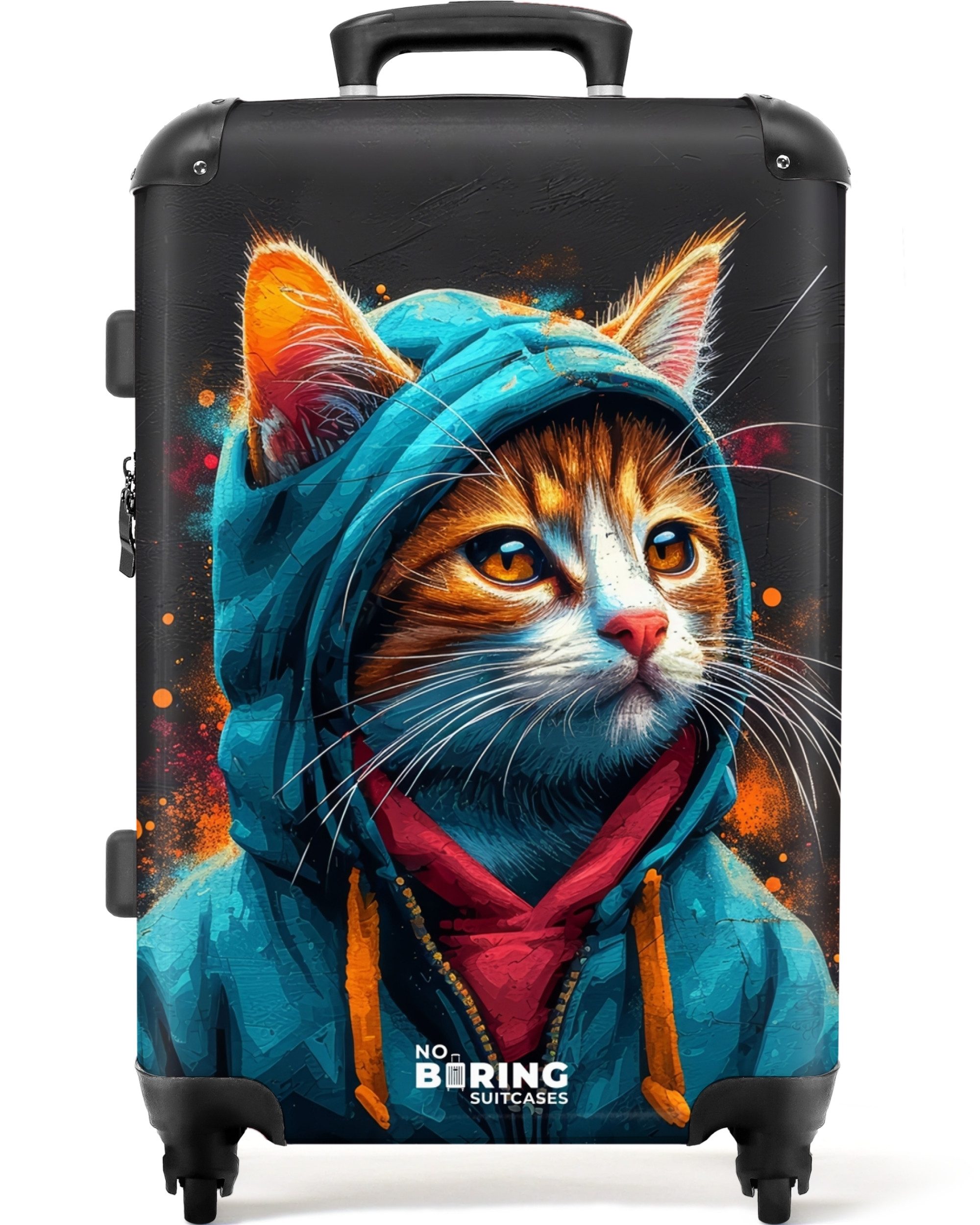NoBoringSuitcases.com© Hartschalen-Trolley Graffiti-Katze mit blauer Weste günstig online kaufen