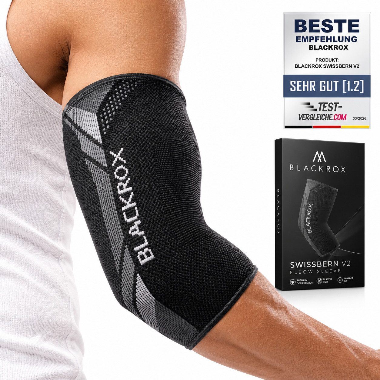 BLACKROX Ellenbogenbandage [Vergleichssieger 2026] SWISSBERN, Gr. S-XL, Damen und Herren