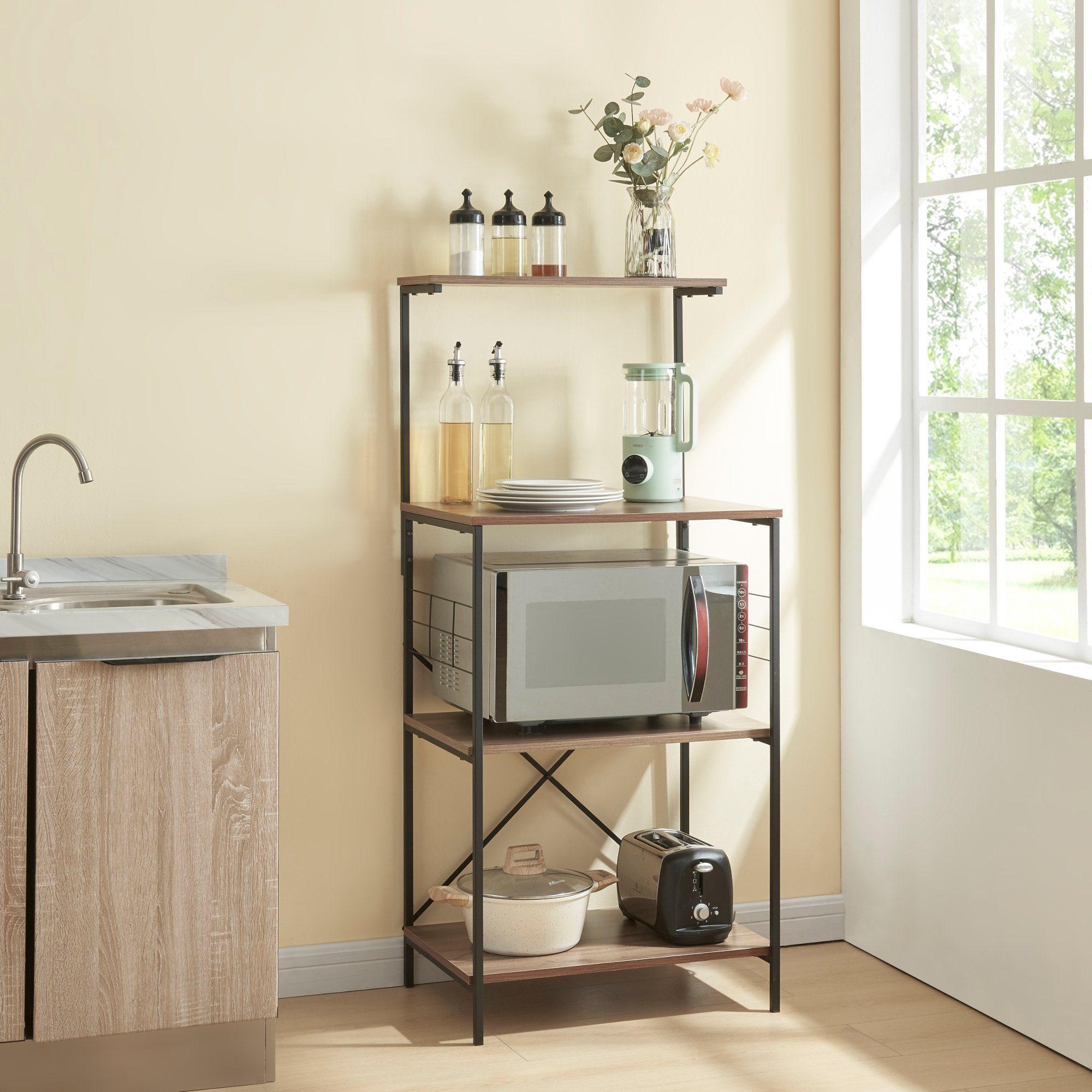 en.casa Standregal, Billund Standregal 133x60x42cm Schwarz/Walnuss-Optik günstig online kaufen