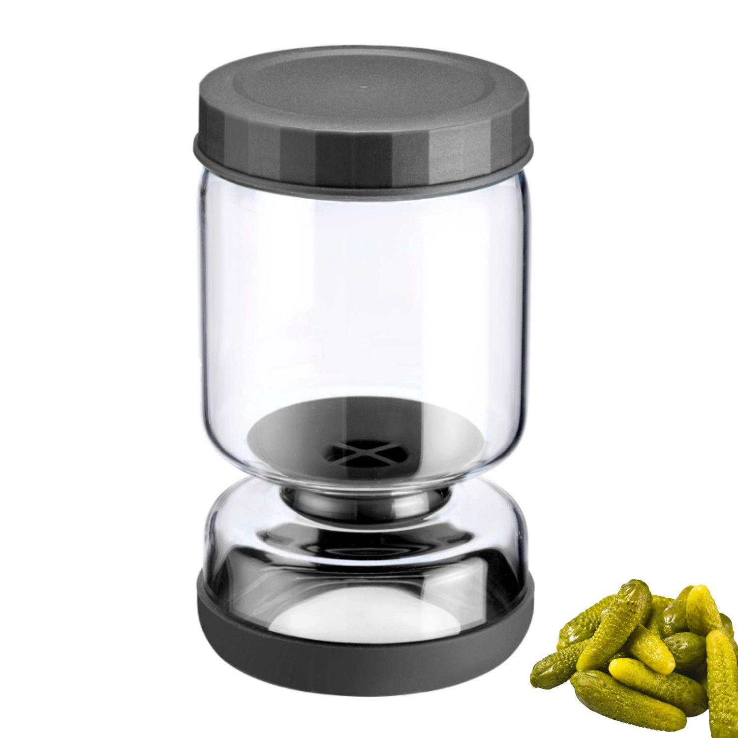 WESTMARK Küchensieb Abtropfglas 1 Stk – Einlegeglas, zum Abtropfen und Servieren, 900 ml, Borosilikat Glas, Silikon, PP