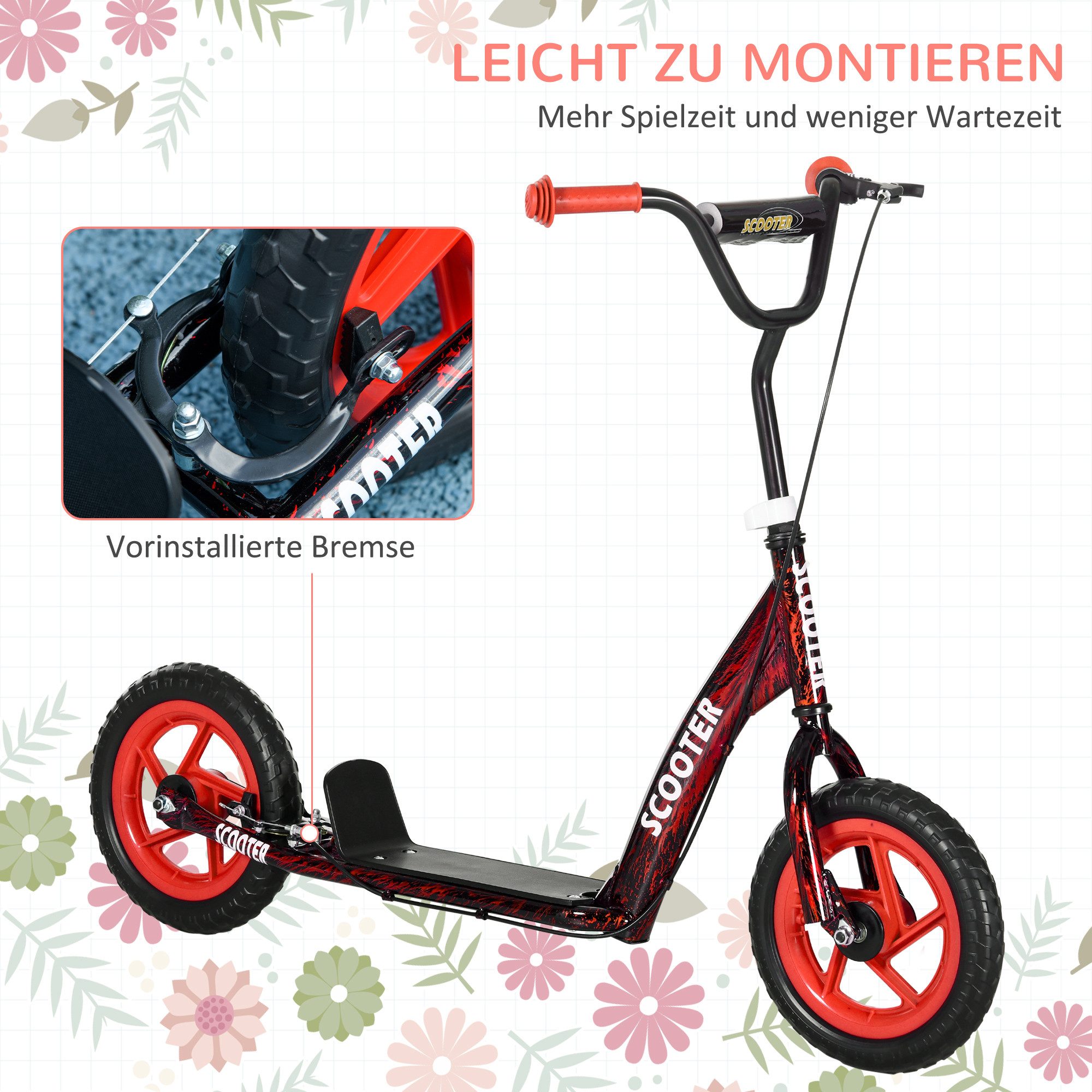 AIYAPLAY Scooter Kinderroller Tretroller mit verstellbarem Lenker, großen Rädern, 0 km/h, (Kinderroller, 1 tlg., Tretroller), für Kinder im Alter von 6-12 Jahre – Bild 5 von 5