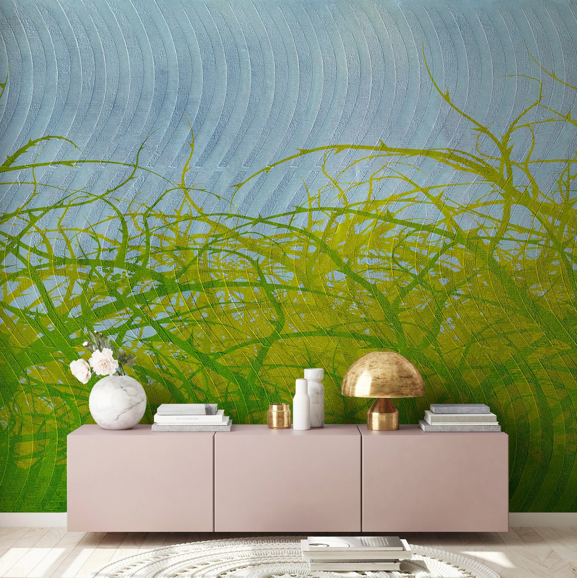 Farbverlauf, 3, Atelier Schräge, Vlies, Paper hedge glatt, (4 Architects Wand, Decke 47 St), Fototapete Thorn grün/gelbgrün/blau