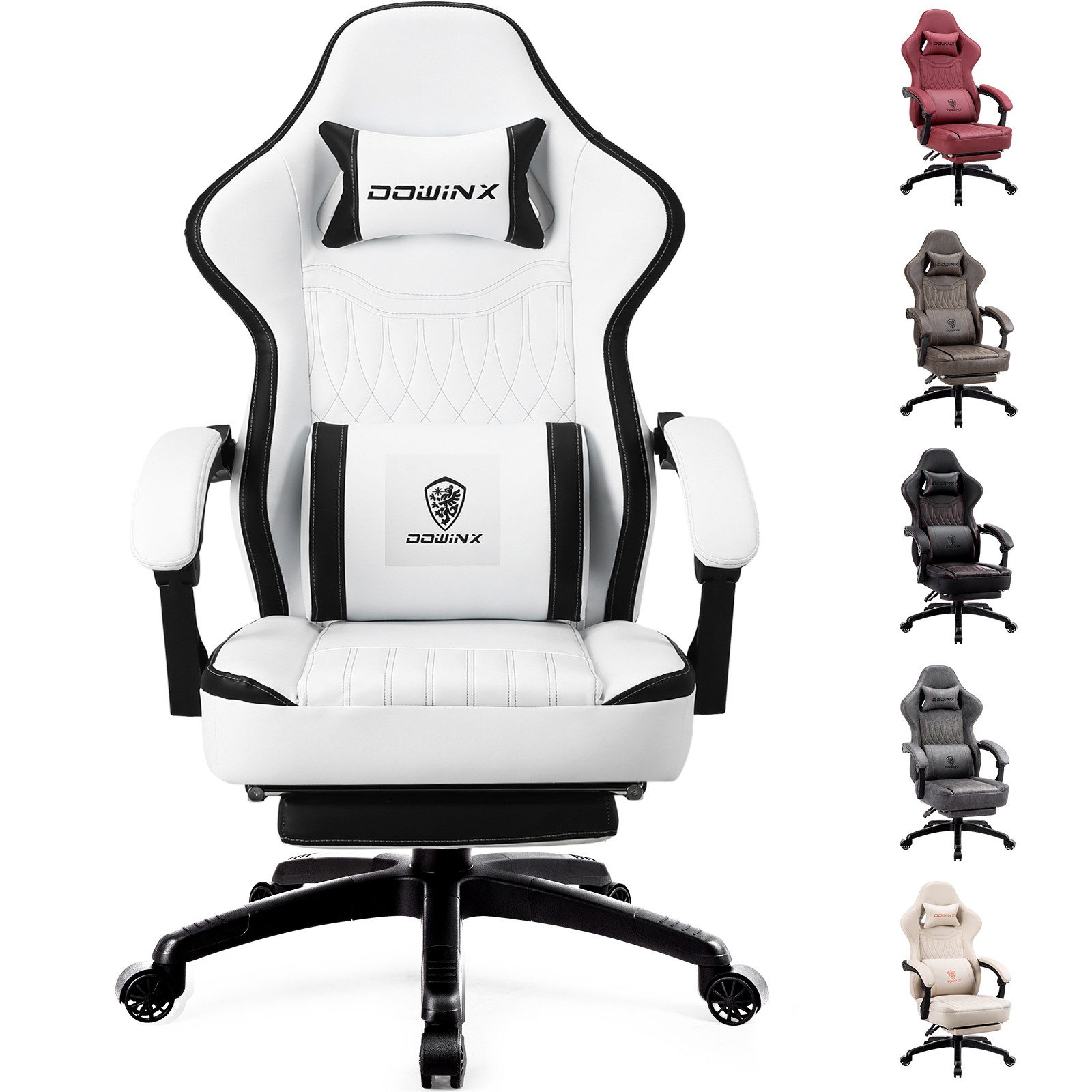 Dowinx Gaming-Stuhl mit Frühling Kissen,Racing Gamer Stuhl mit Massage Lendenwirbelstütze (Packung), Ergonomischer Gaming Sessel mit Fußstütze Bürostuhl PU Leder