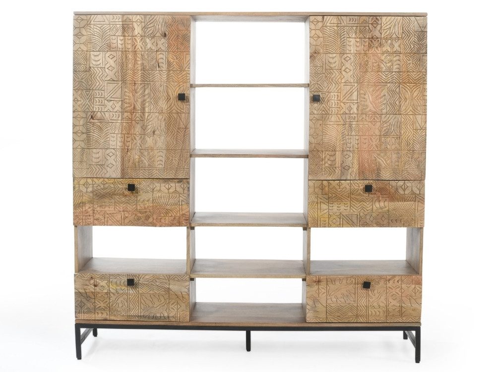 WOLF MÖBEL Küchenbuffet CARVING Highboard 2 Türen / 4 Schubladen / Flaschenhalter
